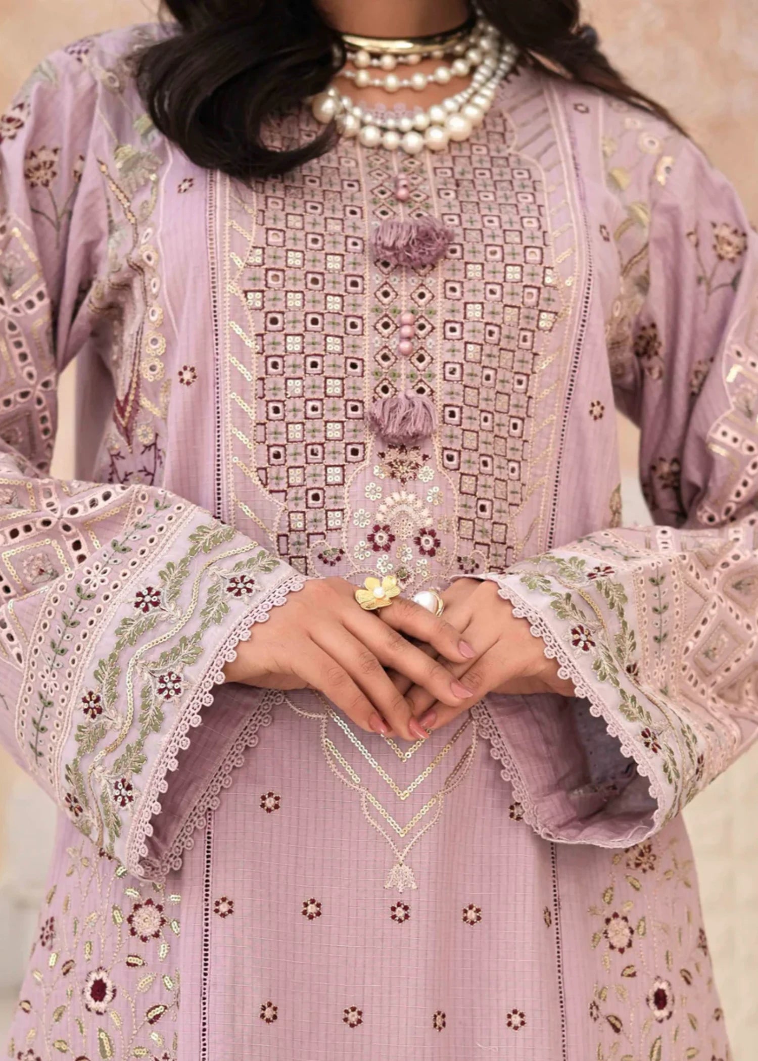 cambric Kurta Set in Lilac