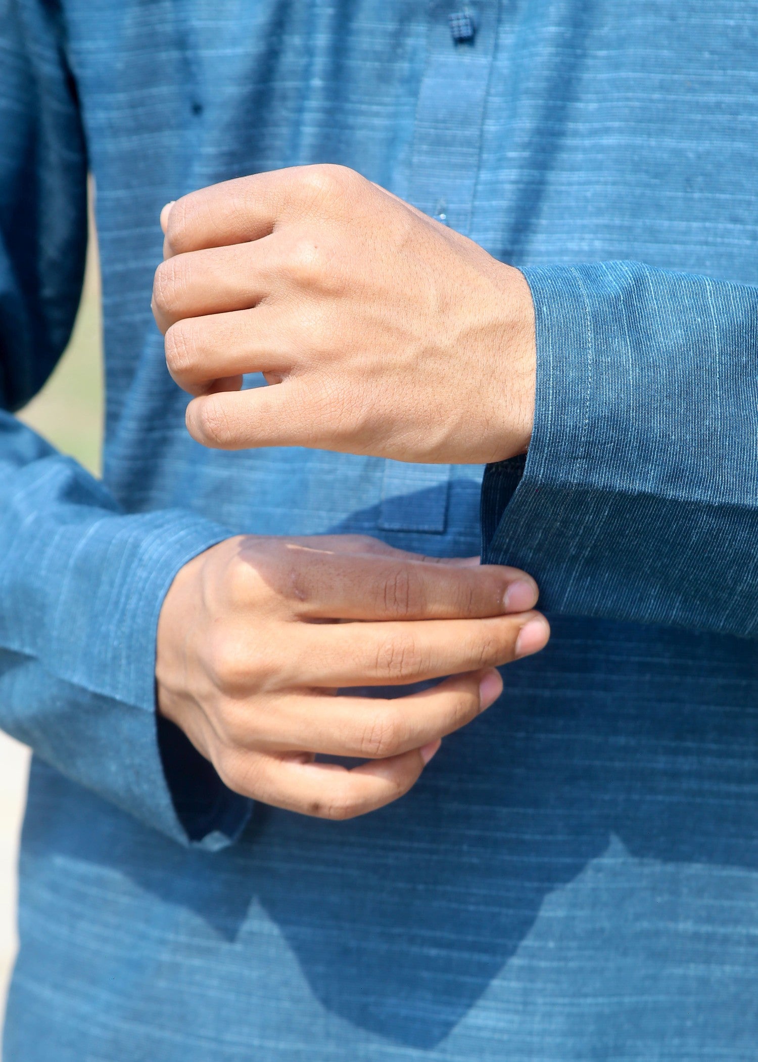 cotton jacquard Kurta in Ocean blue