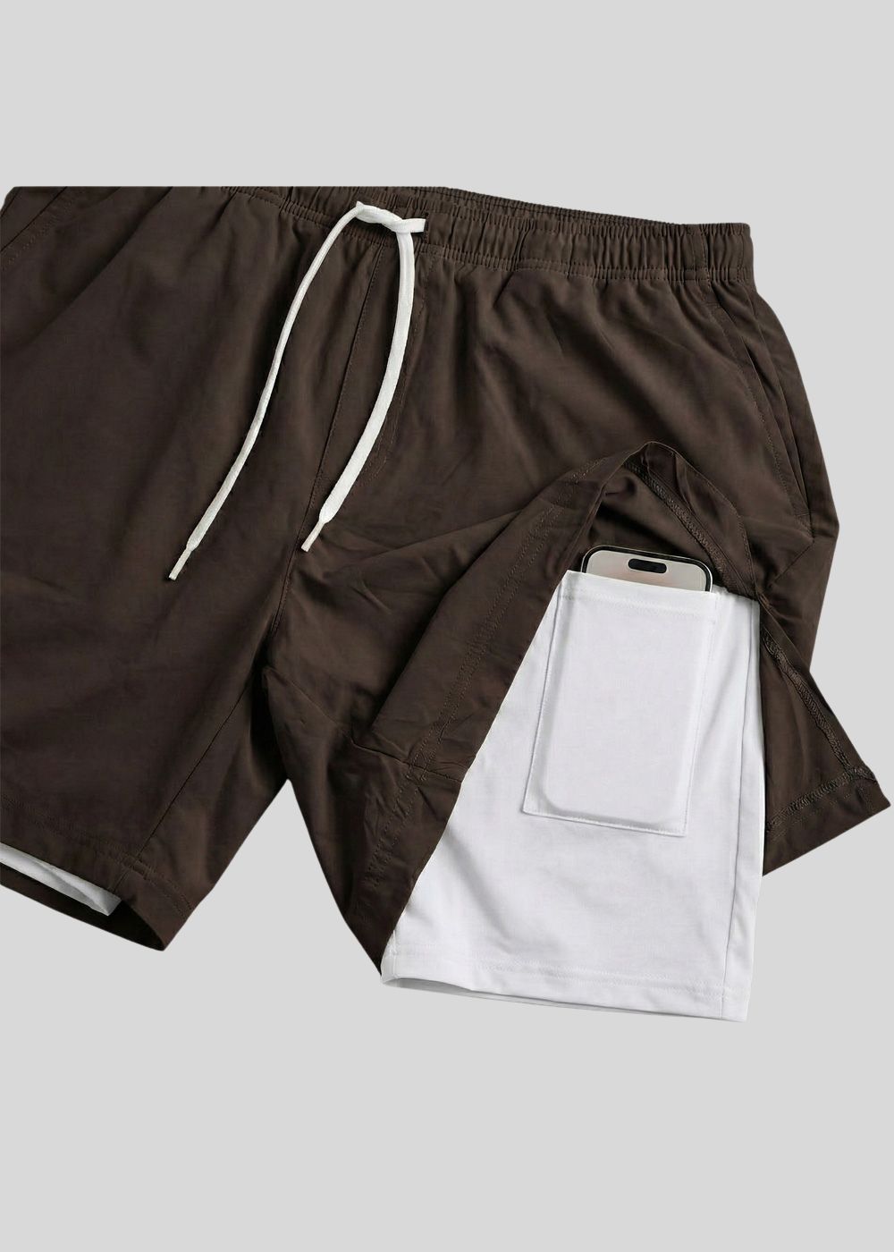 polyester Shorts in Dark brown, white