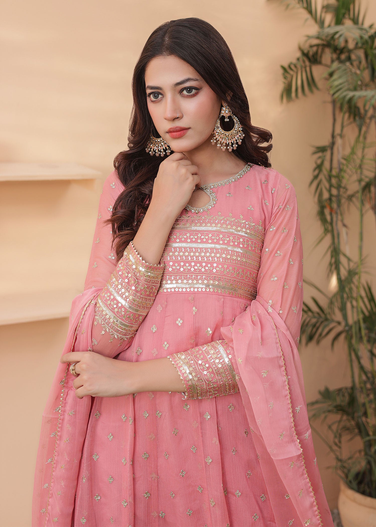 silk Anarkali in Pink