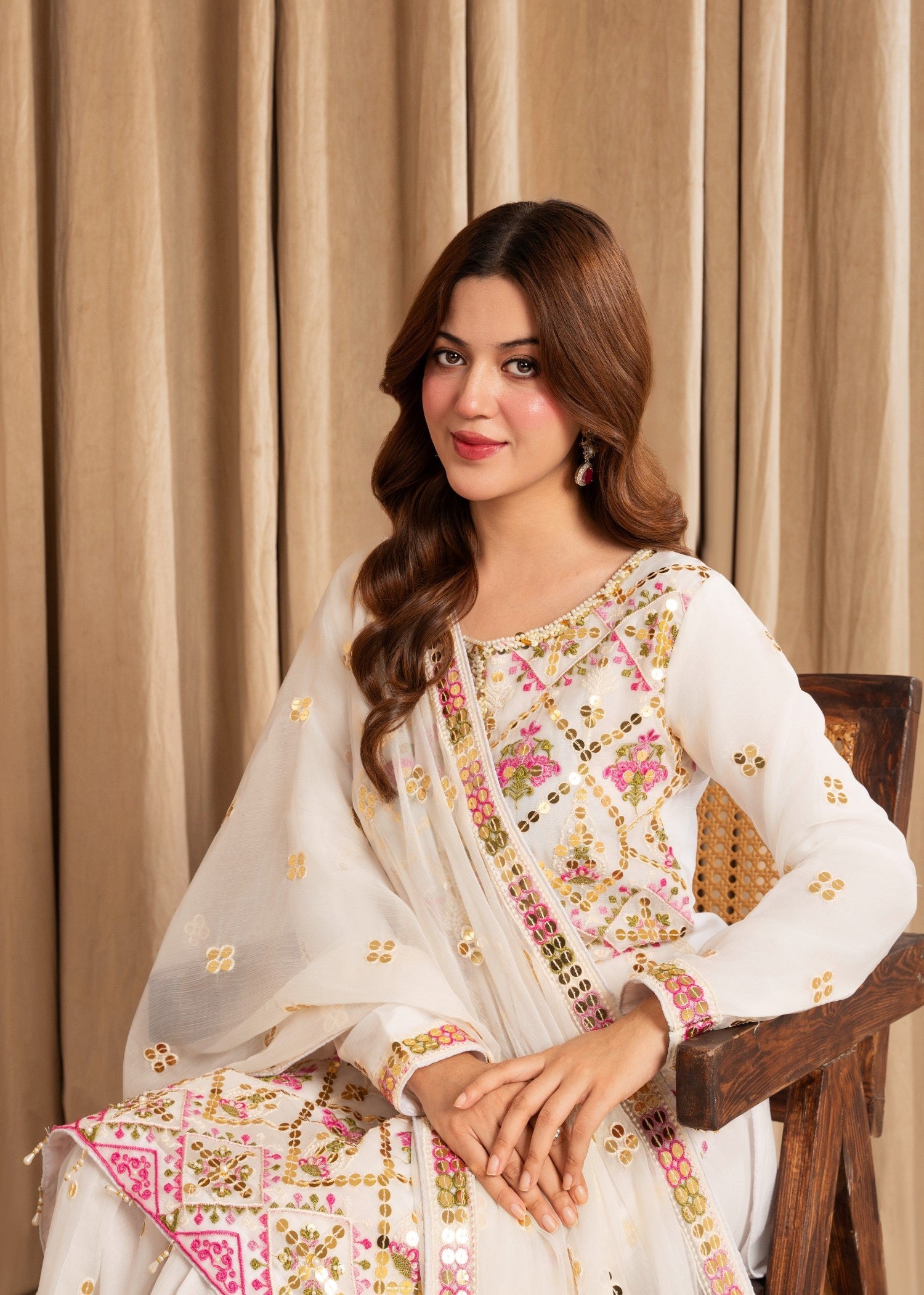 crinkle chiffon Gharara in White