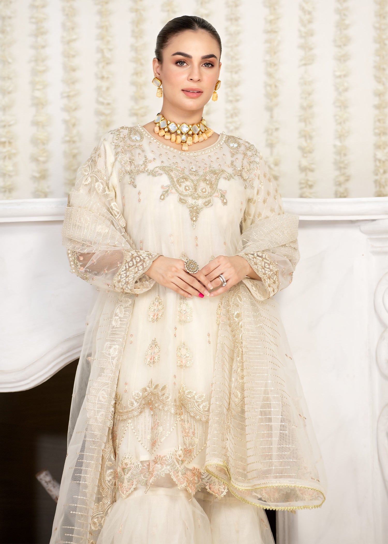net Gharara in Off-white