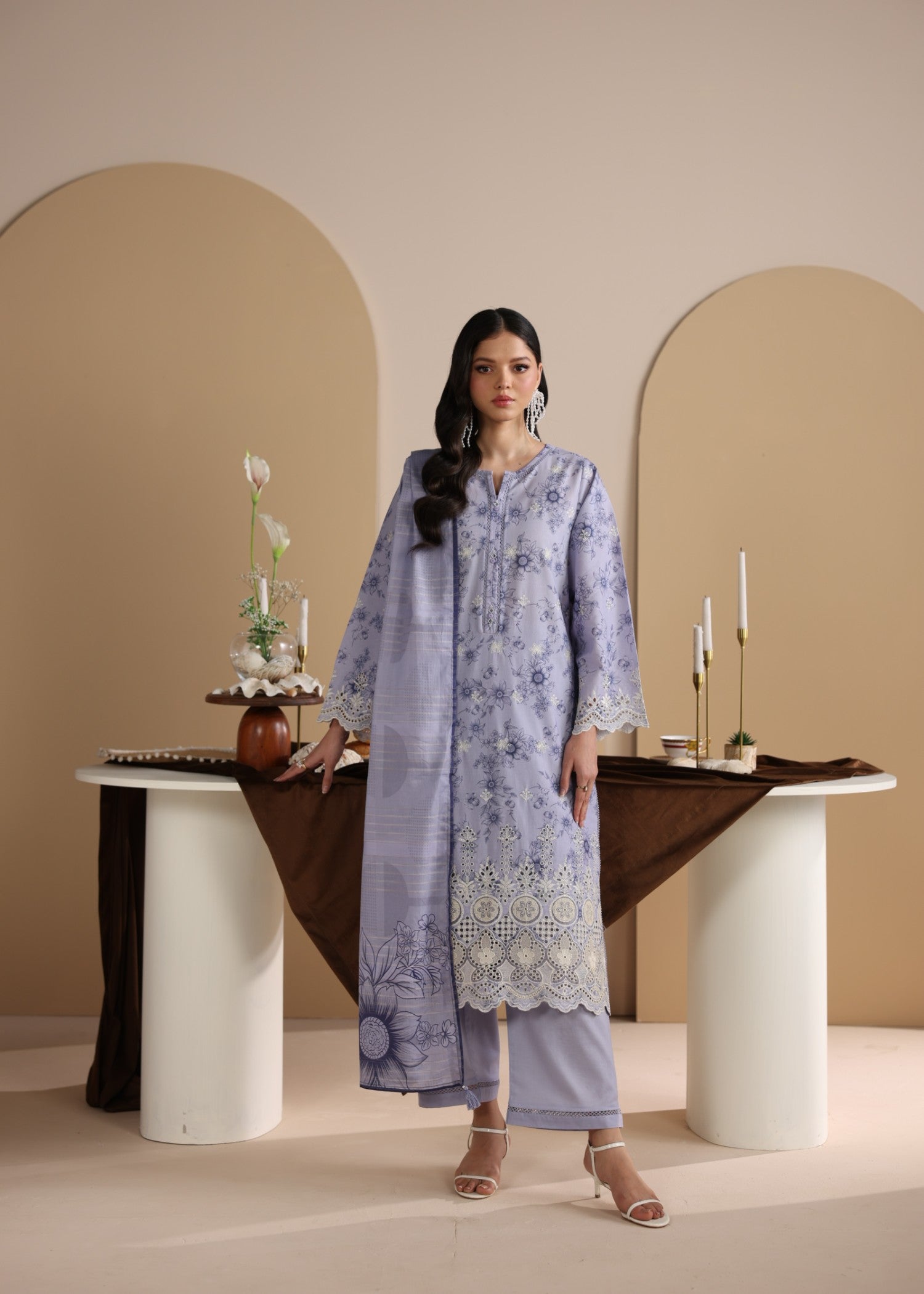 lawn Kurta Set in Purple mountain majesty