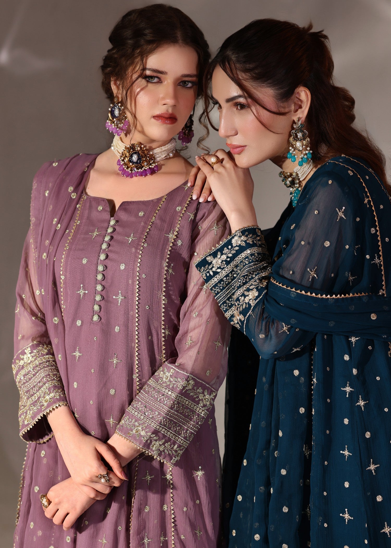 chiffon Pishwas in Teal