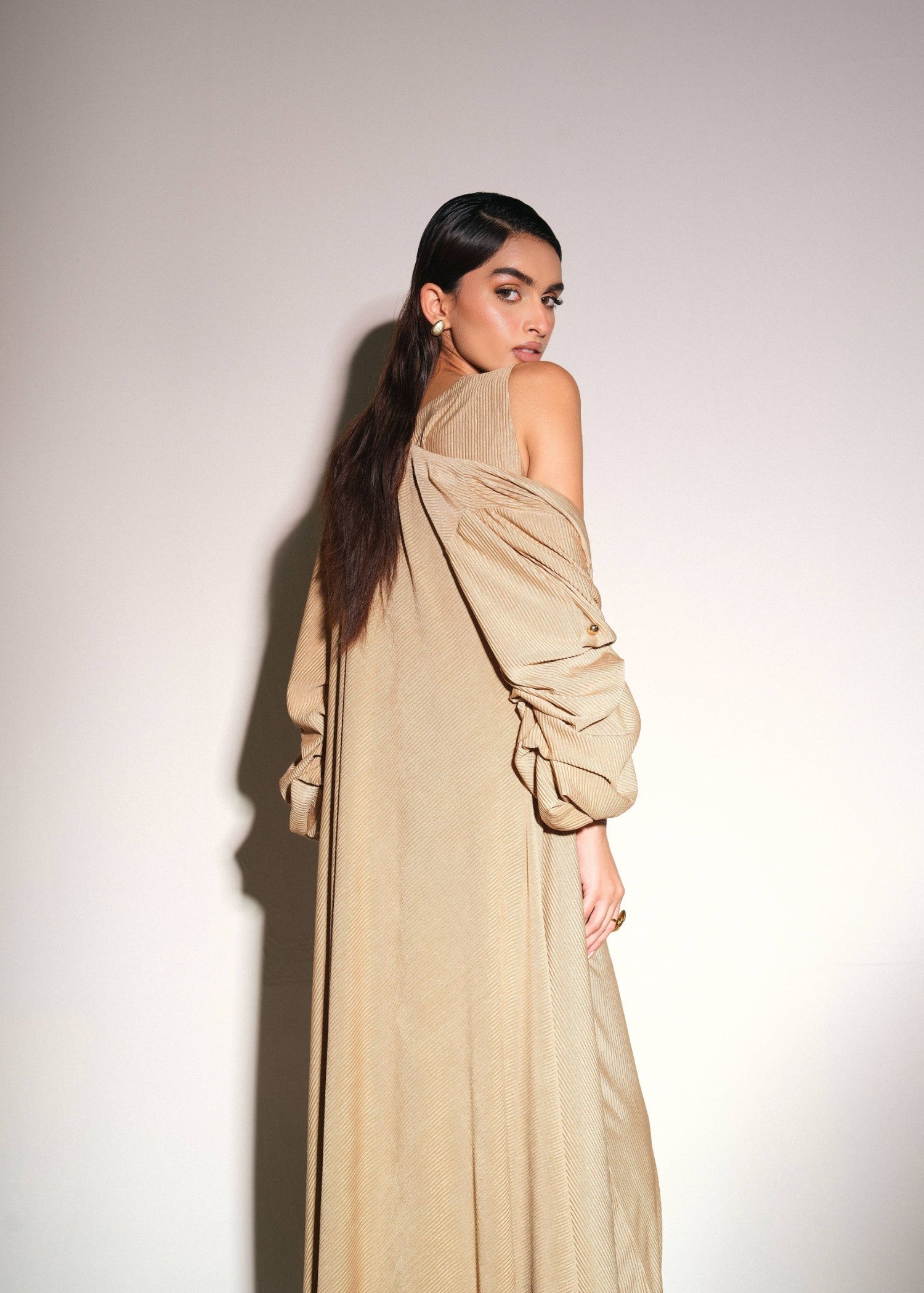 self jacquard Gown in Mari gold