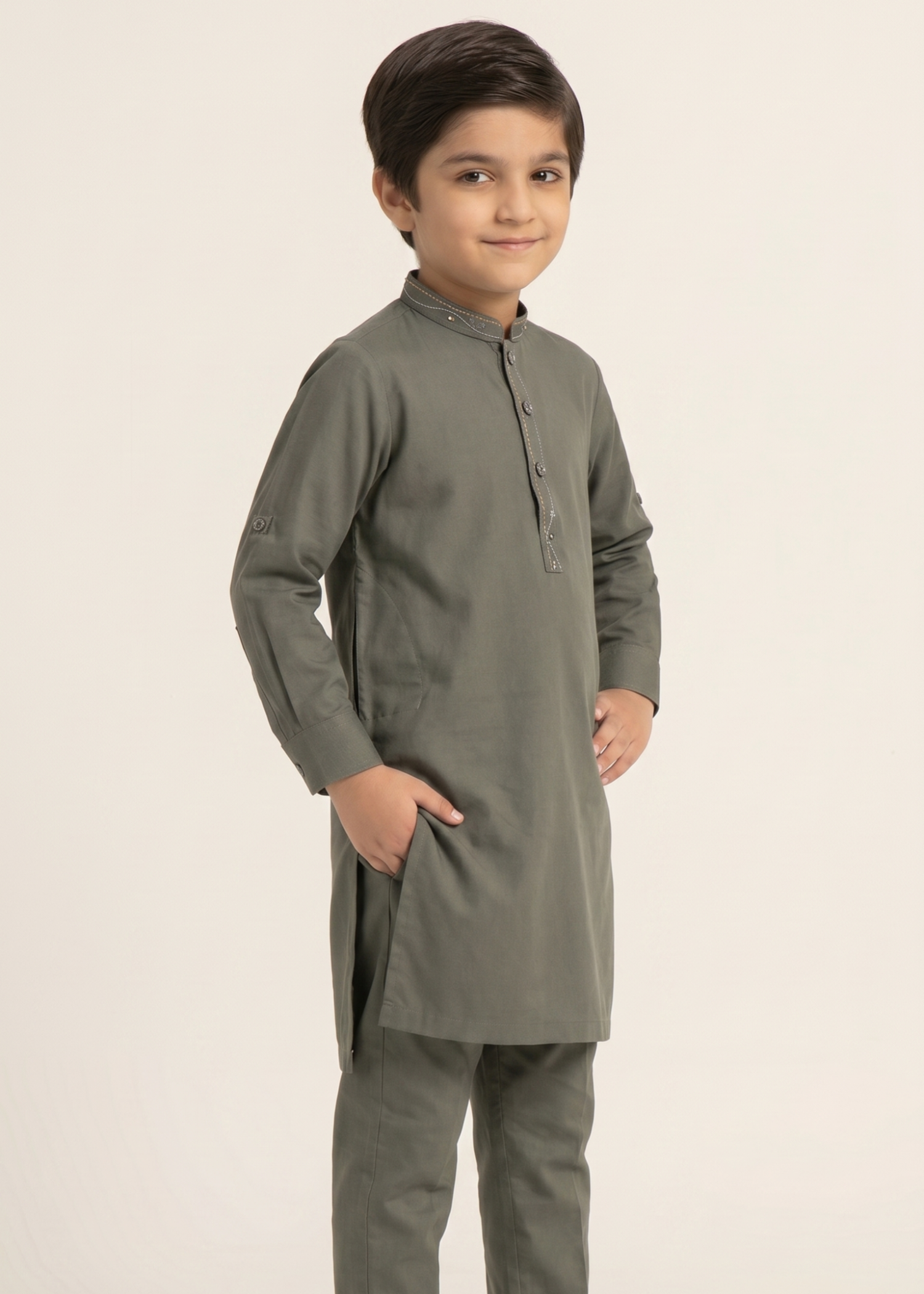 wash & wear Kurta Set in Battleship grey