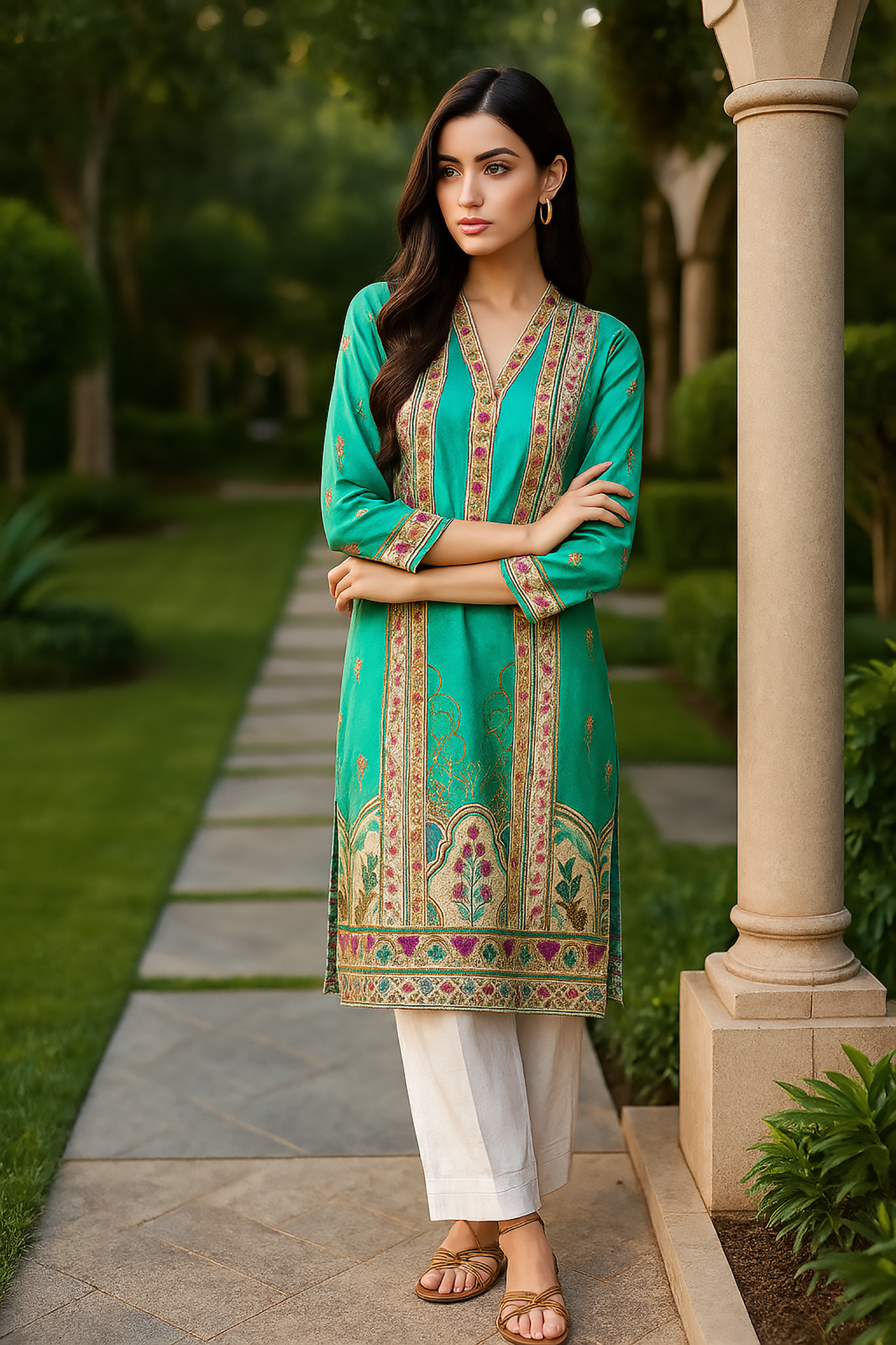 silk Kurti in Green