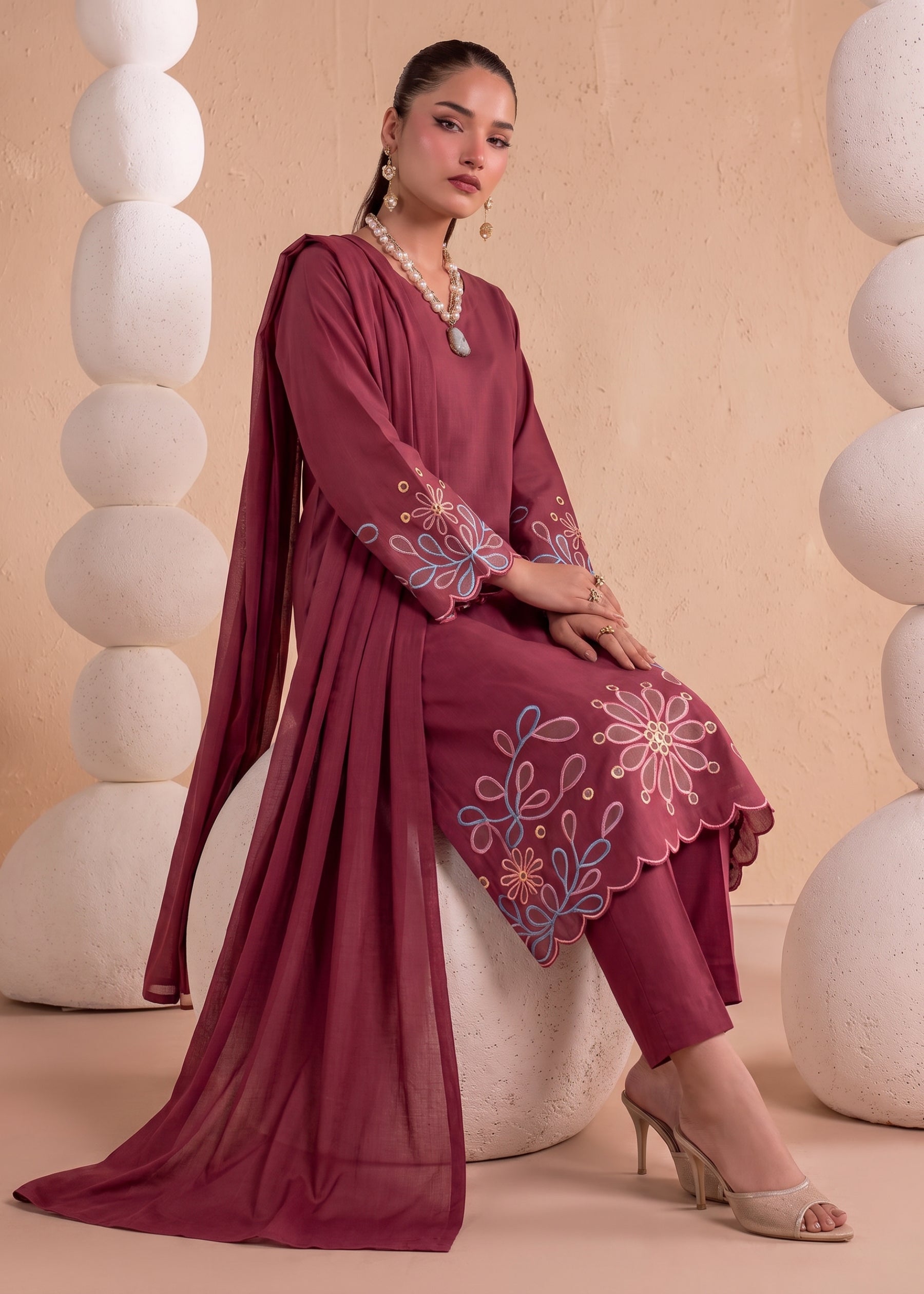 linen Kurta Set in Brick red