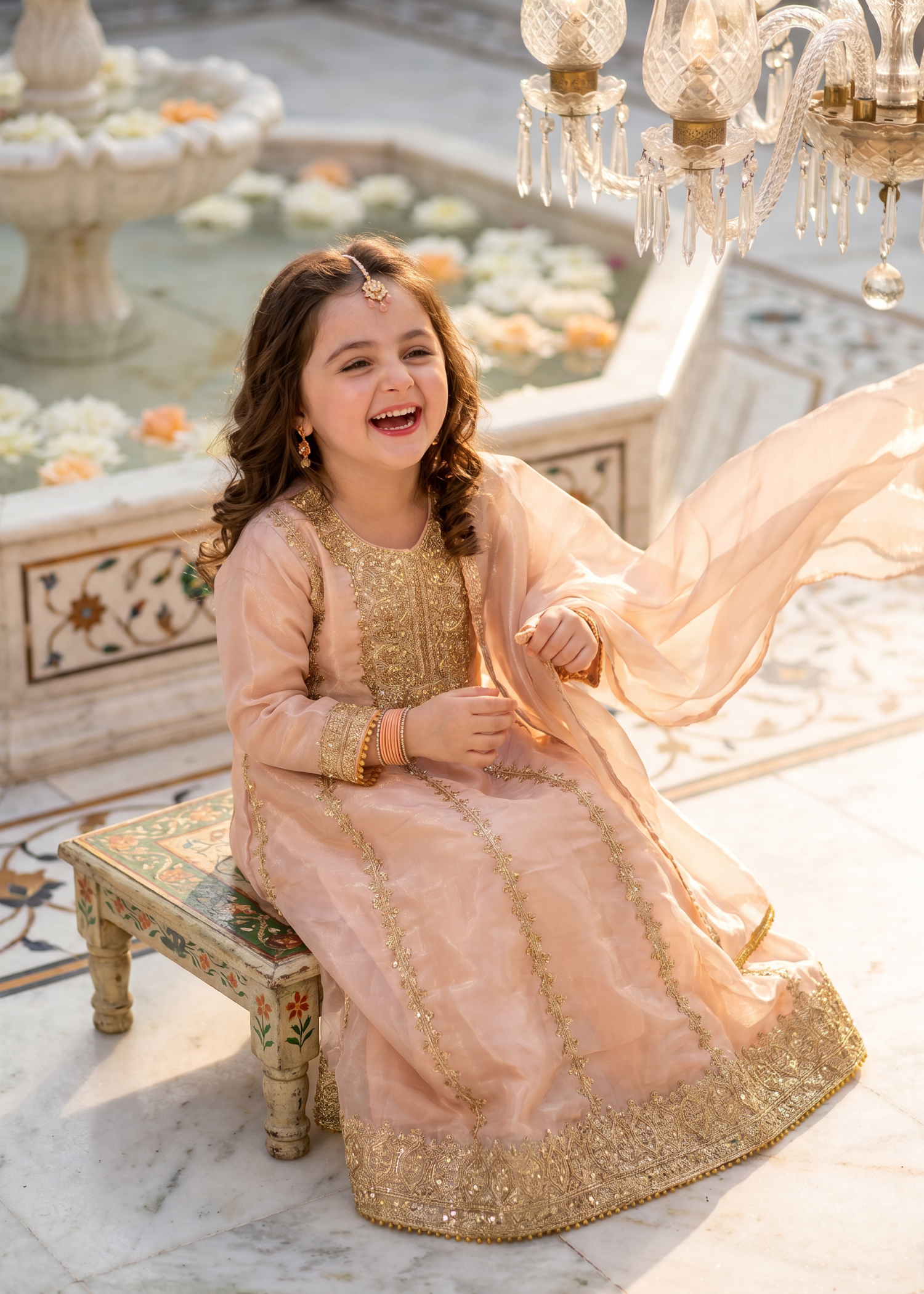 tissue silk Pishwas in Tea rose pink