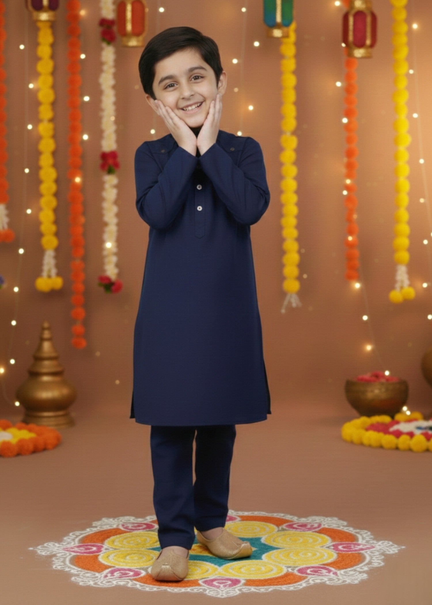 tropical Kurta Set in Navy blue