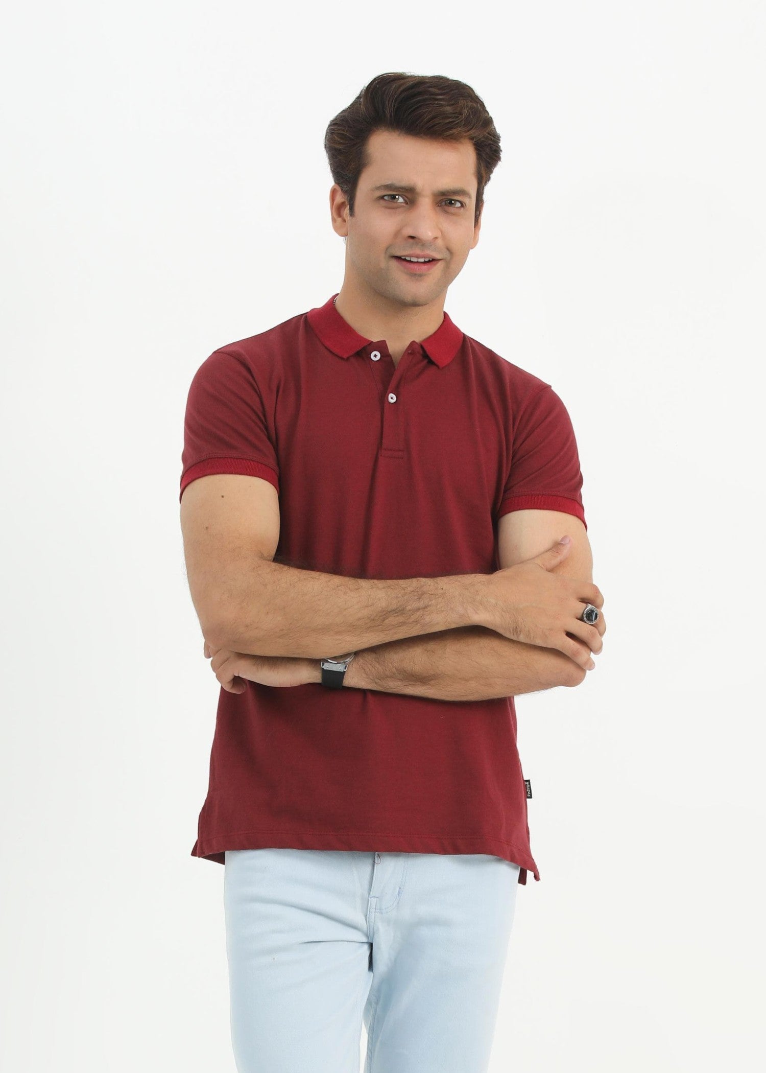 single jersey knit Polo Shirt in Blood red