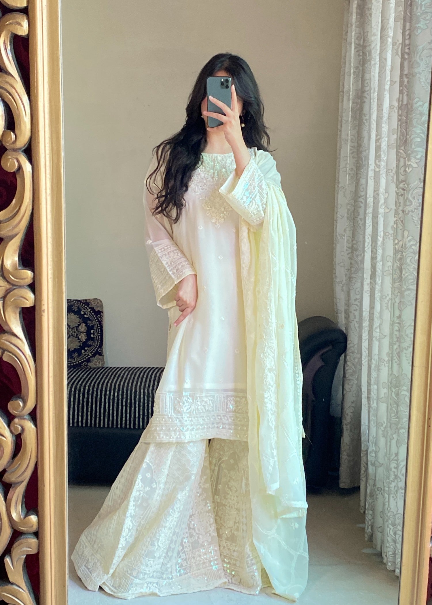 chiffon Gharara in Cream