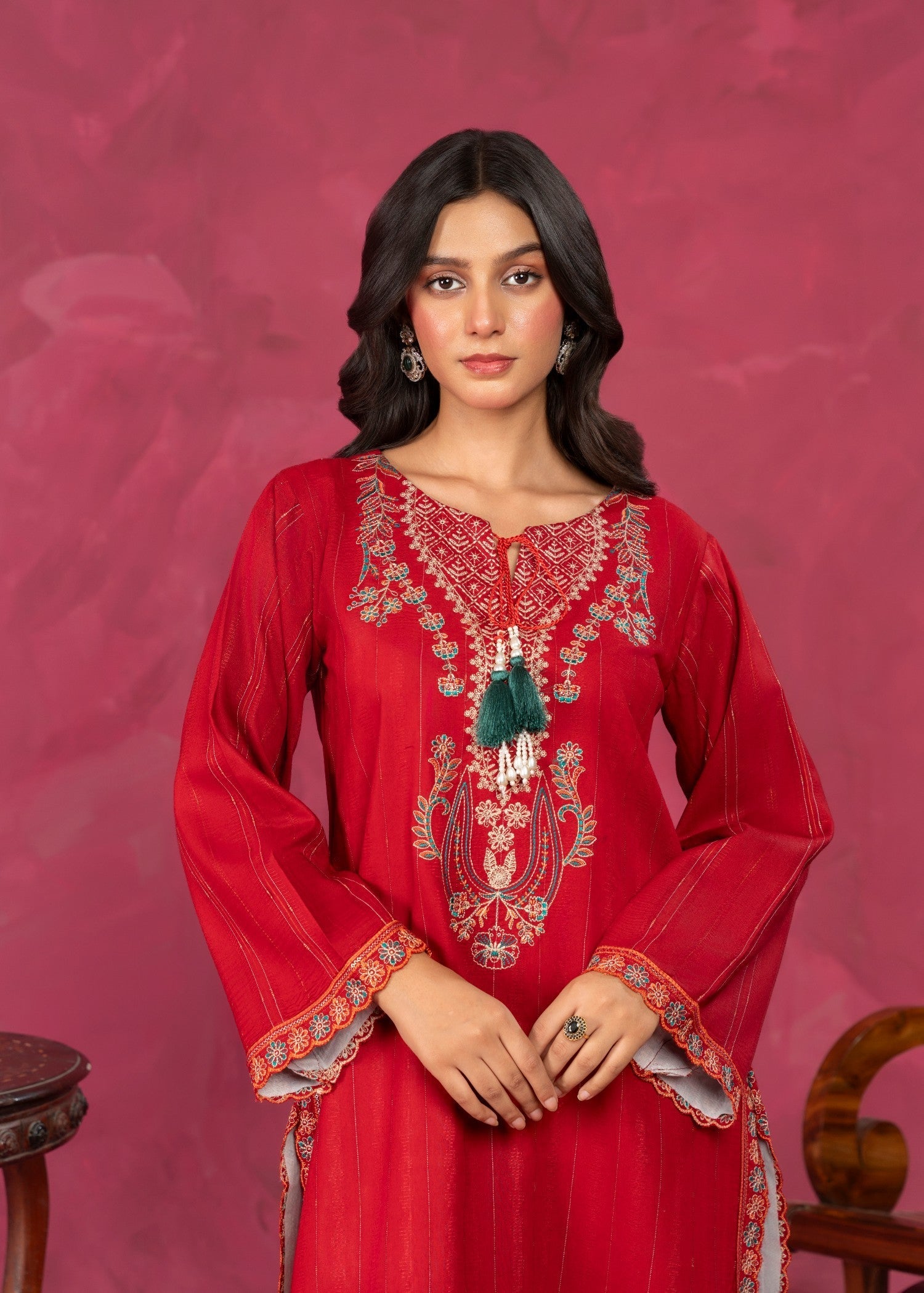 viscose Kurta Set in Crimson