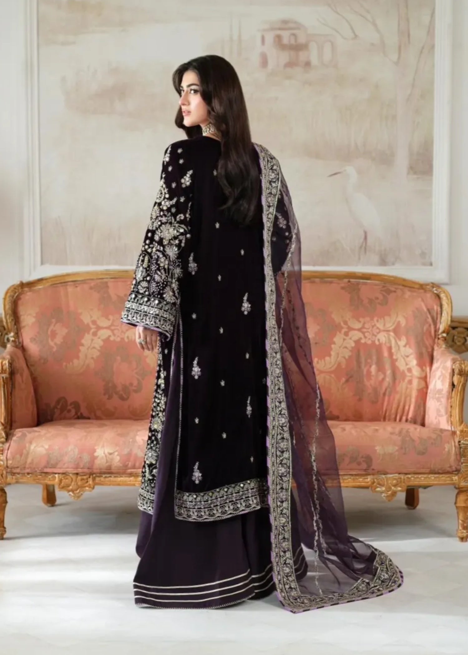 velvet Kurta Set in Plum purple