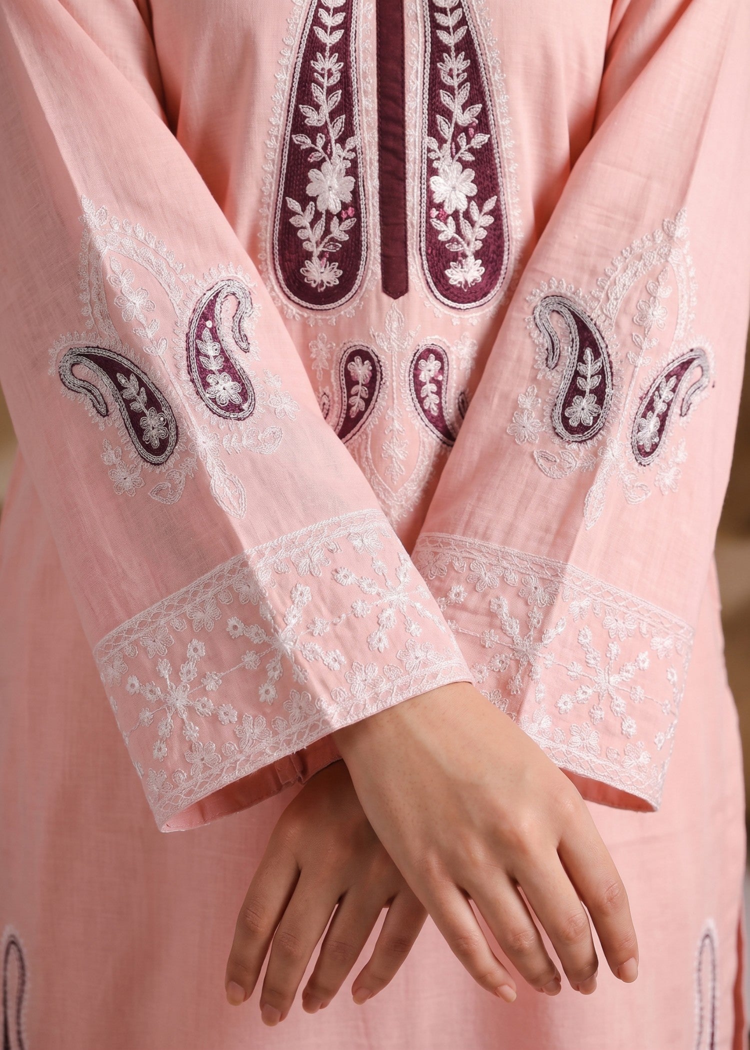 lawn cotton Kurta Set in Pink