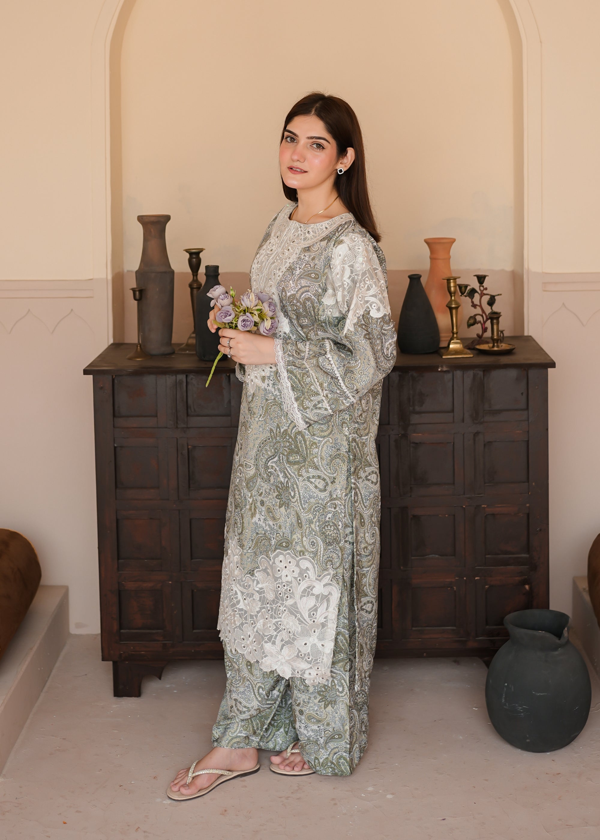 poly lawn Co Ord Sets in Sage green