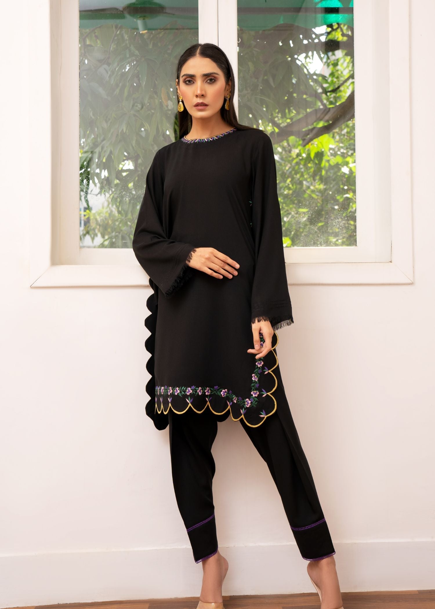 cotton Kurta Set in Black