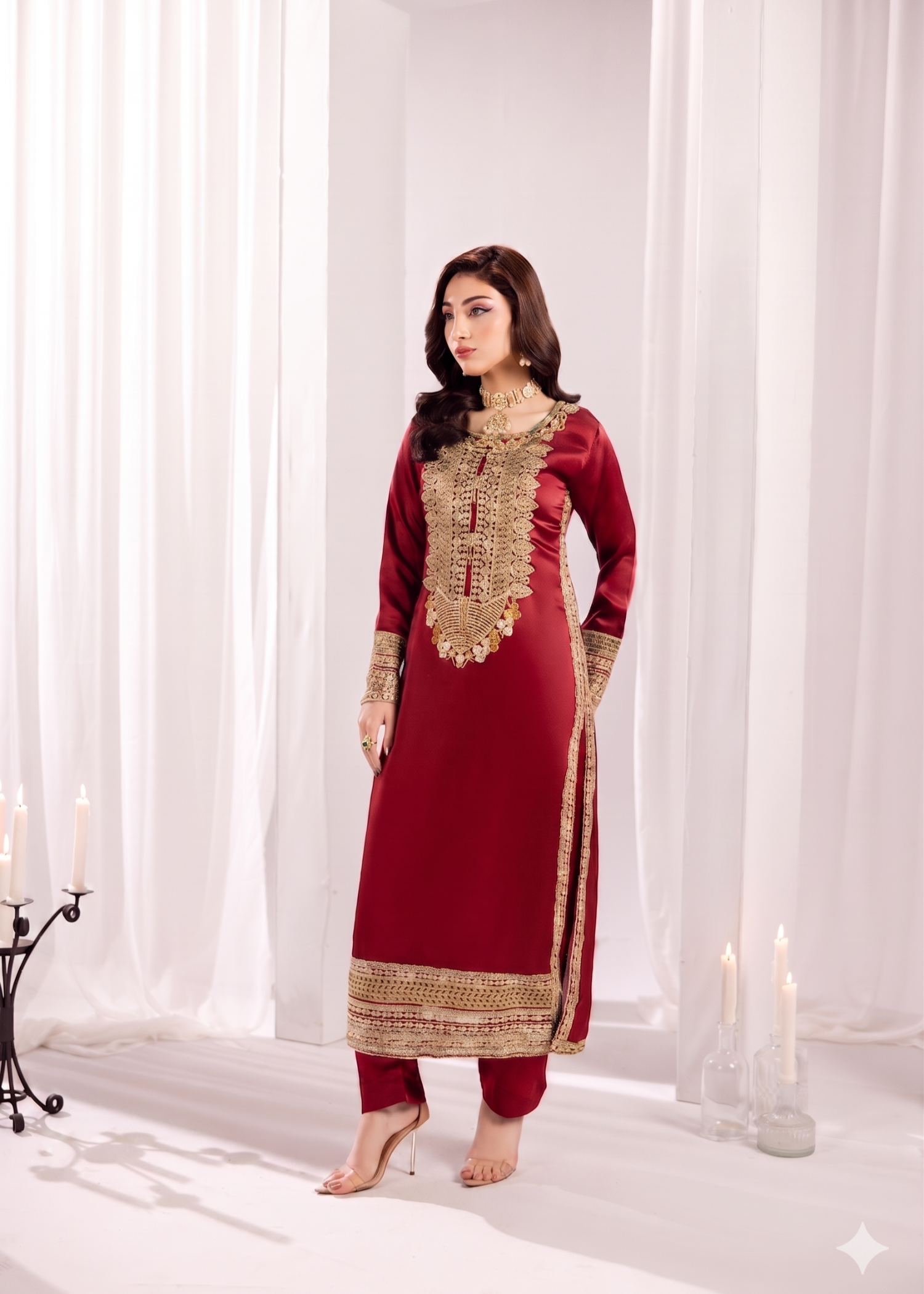 silk Kurta Set in Blood red