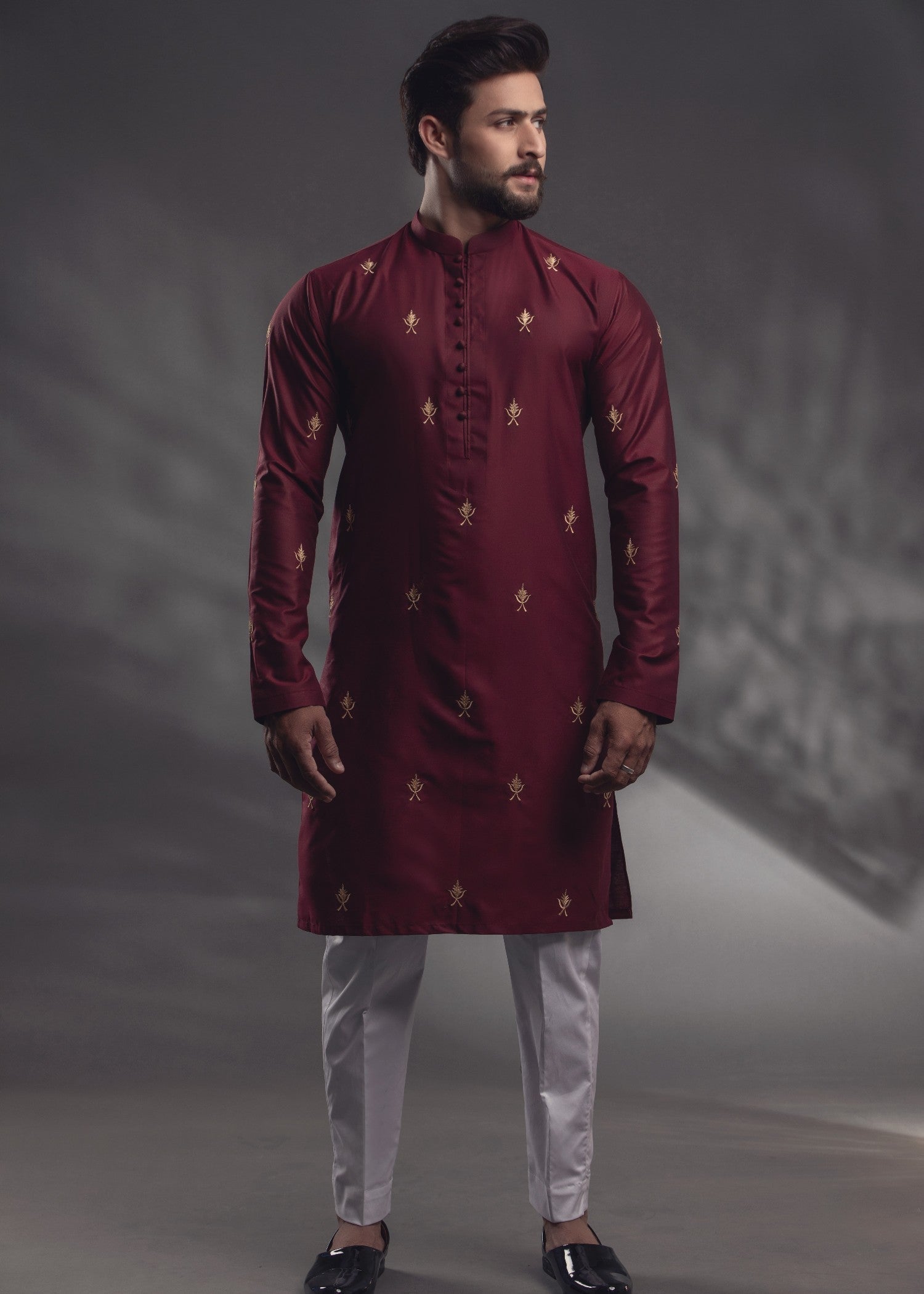 cotton silk Kurta Set in Maroon