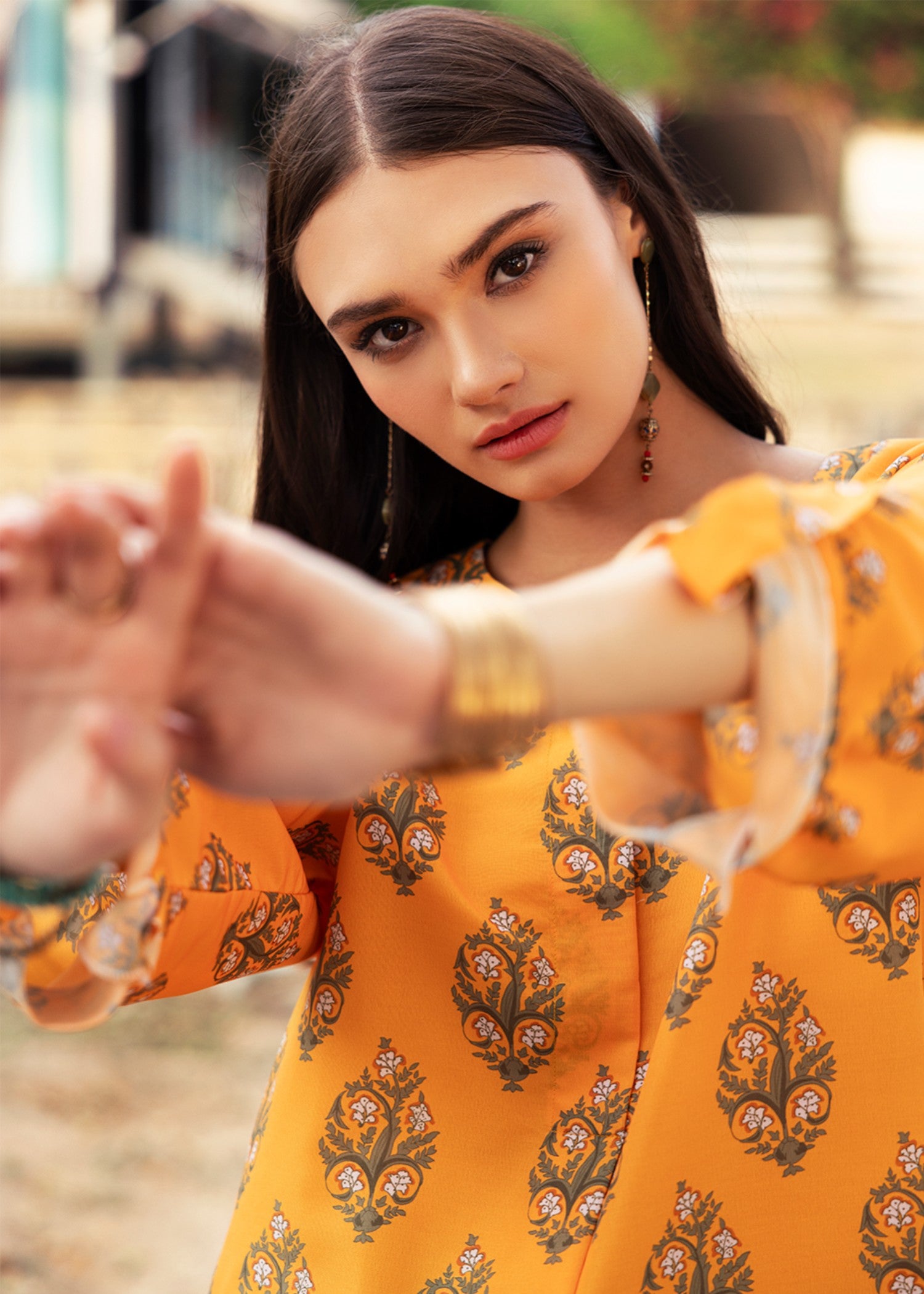 silk finish lawn Top in Orange