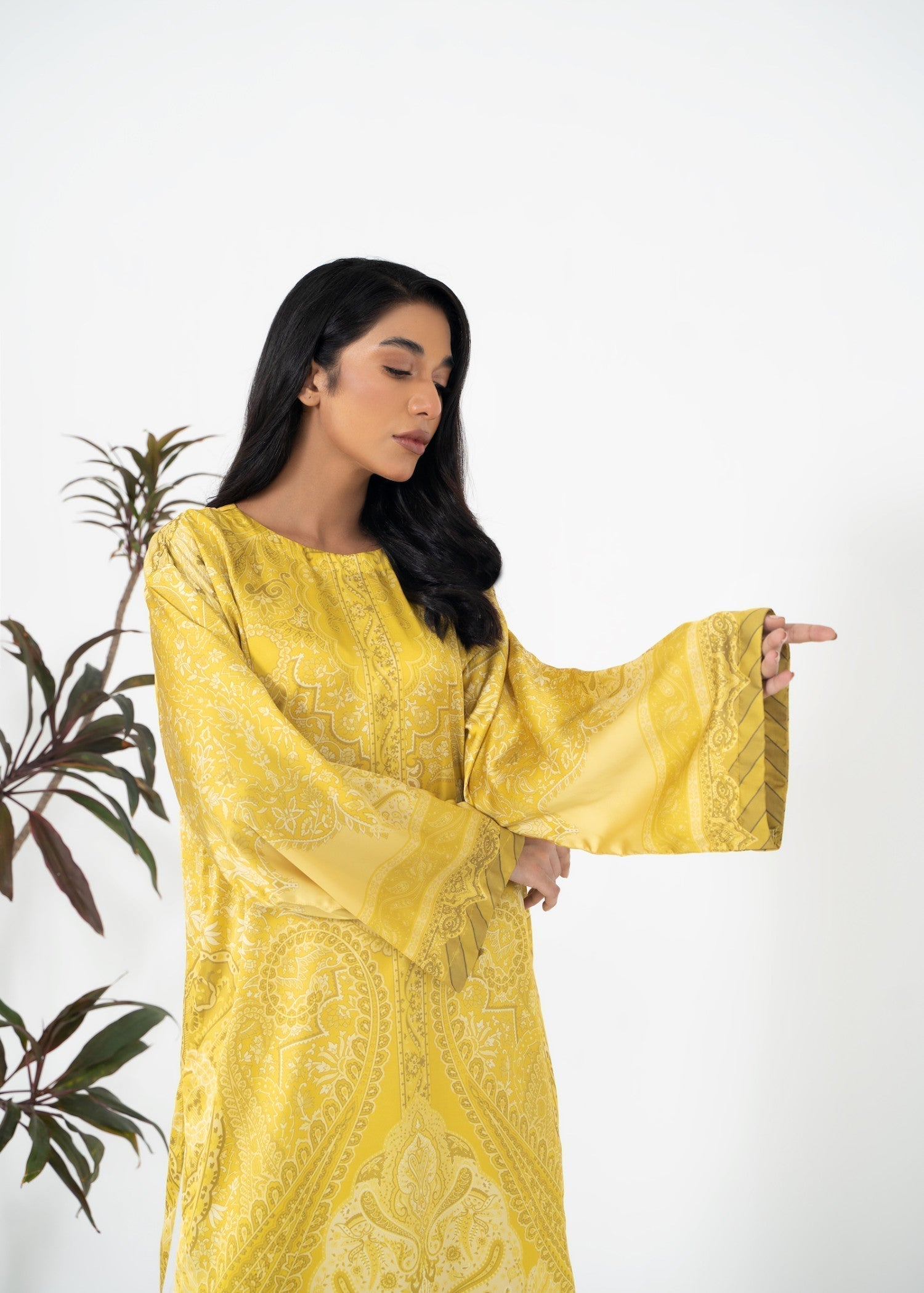 satin silk Kurti in Yellow