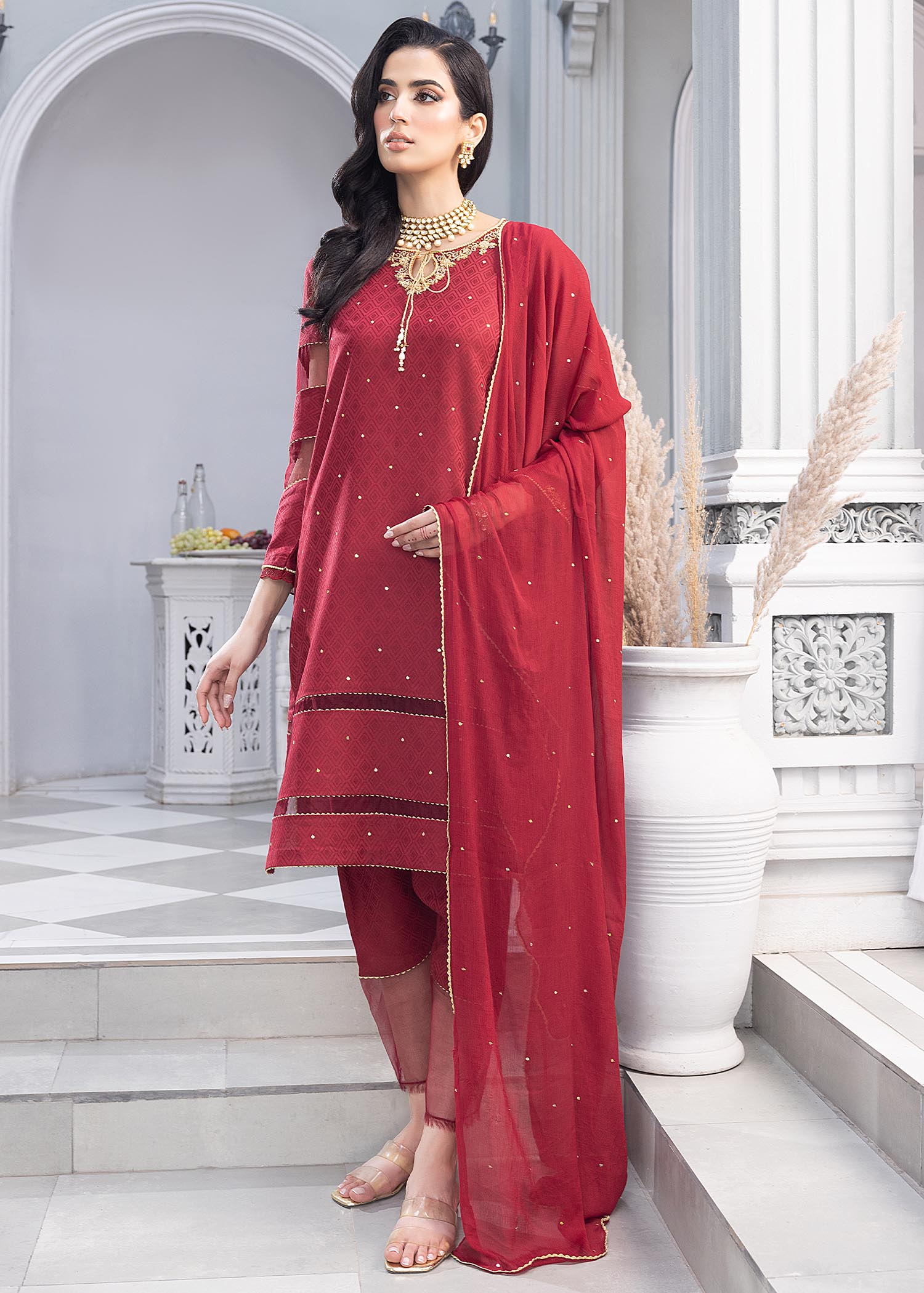 self jacquard Unstitched in Red