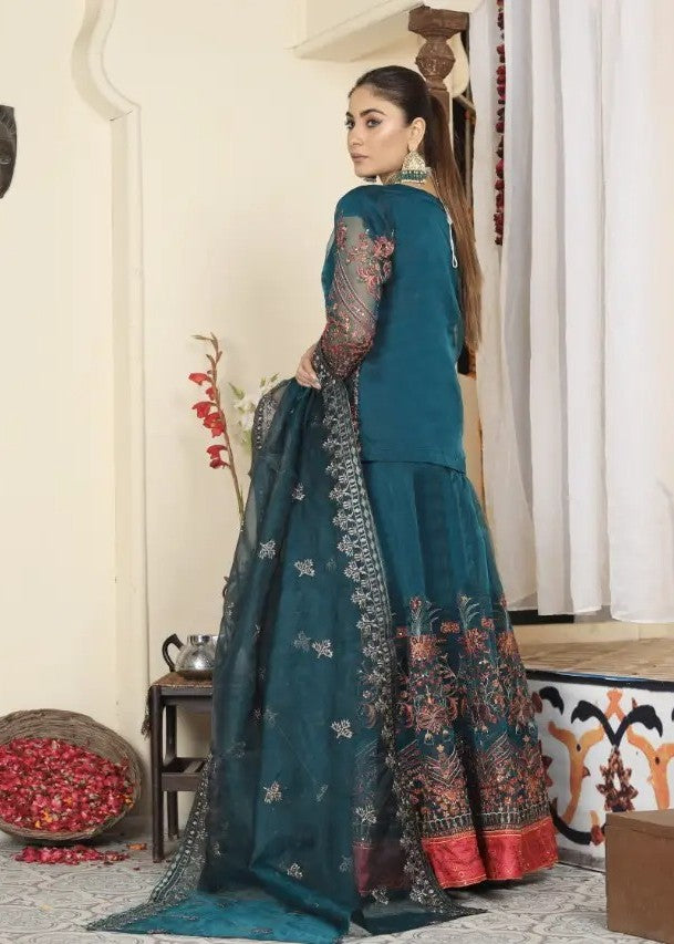 organza Lehenga in Teal