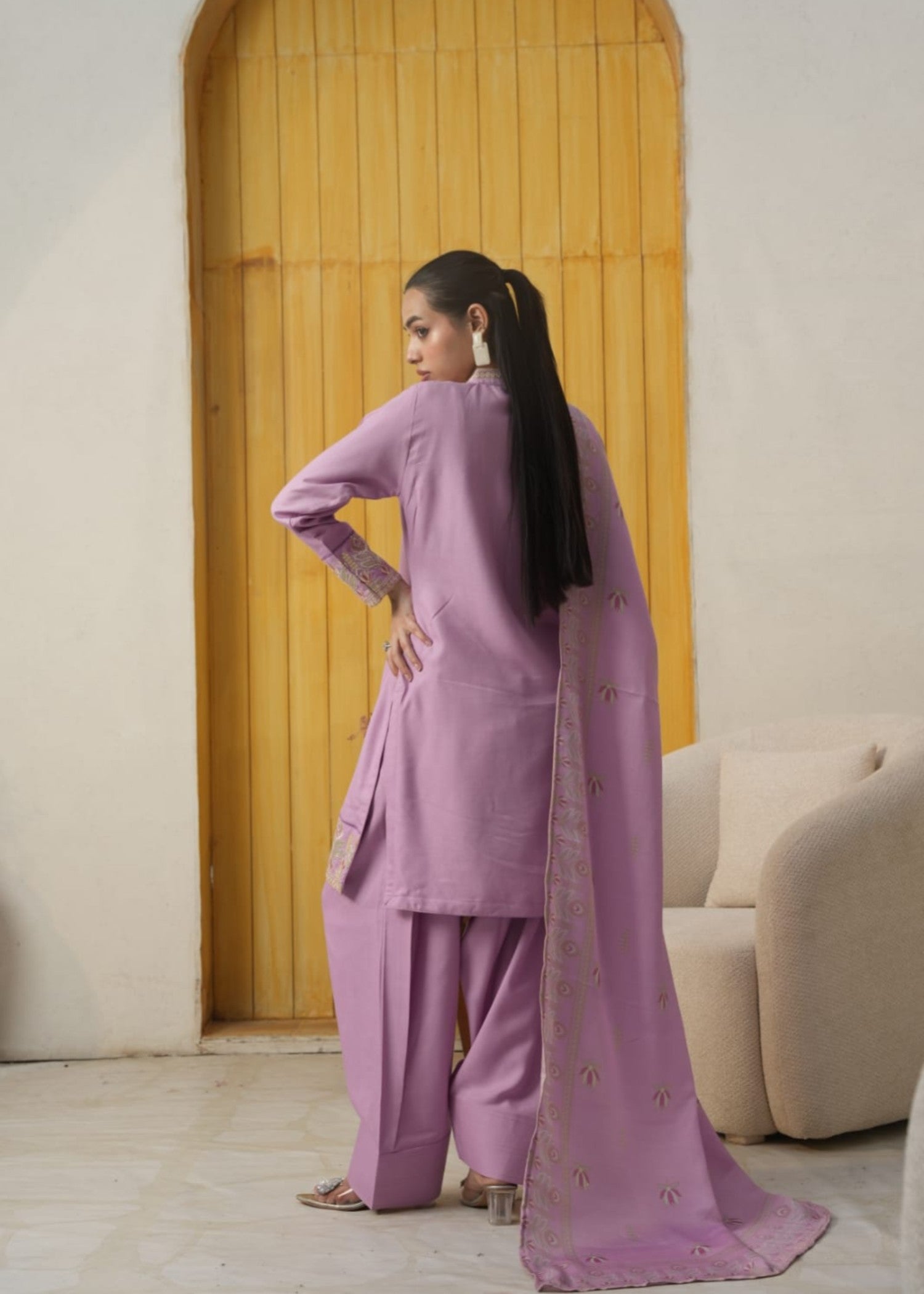 dhanak Kurta Set in Lavender pink