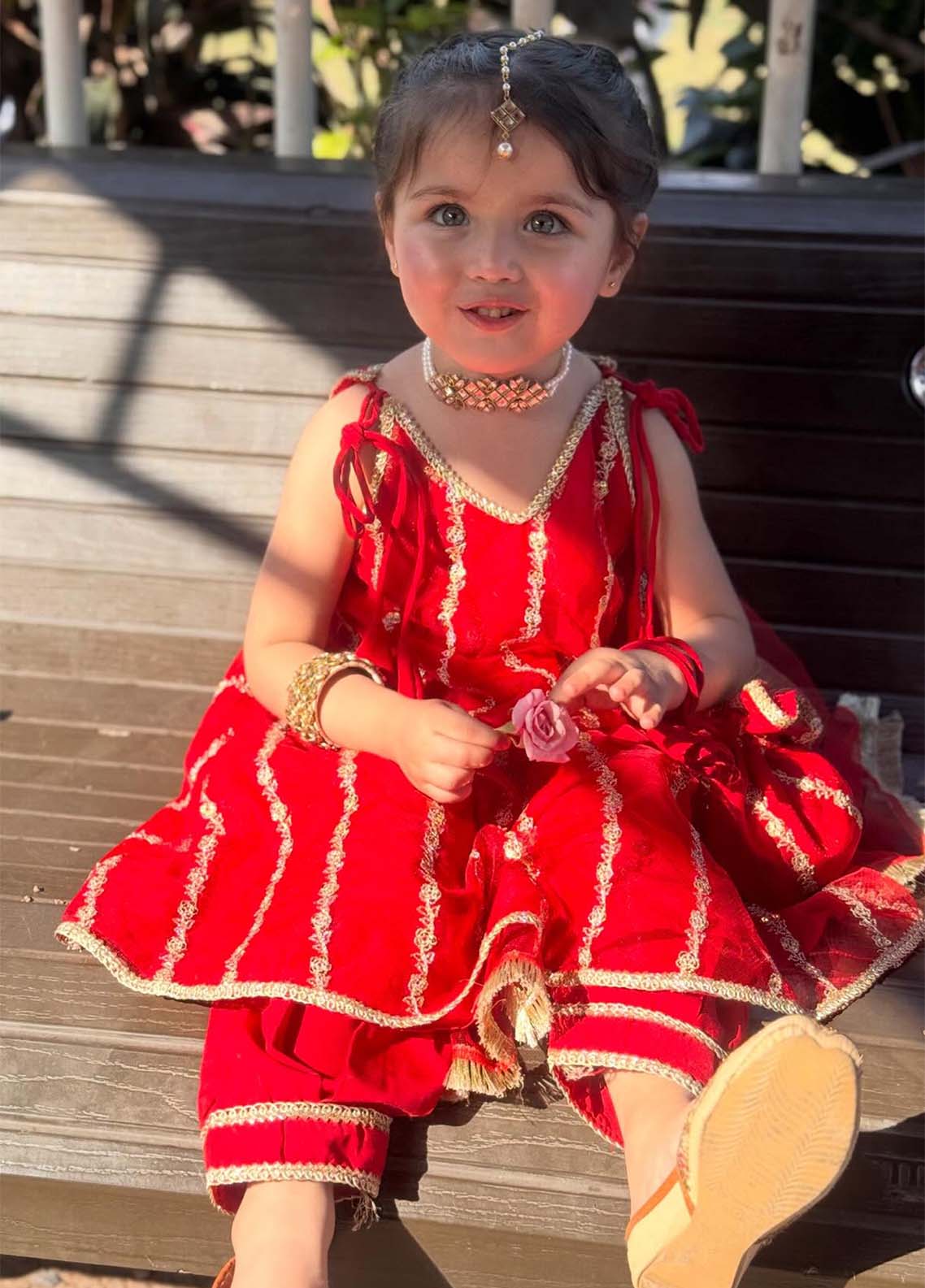 net Short Frock in Red