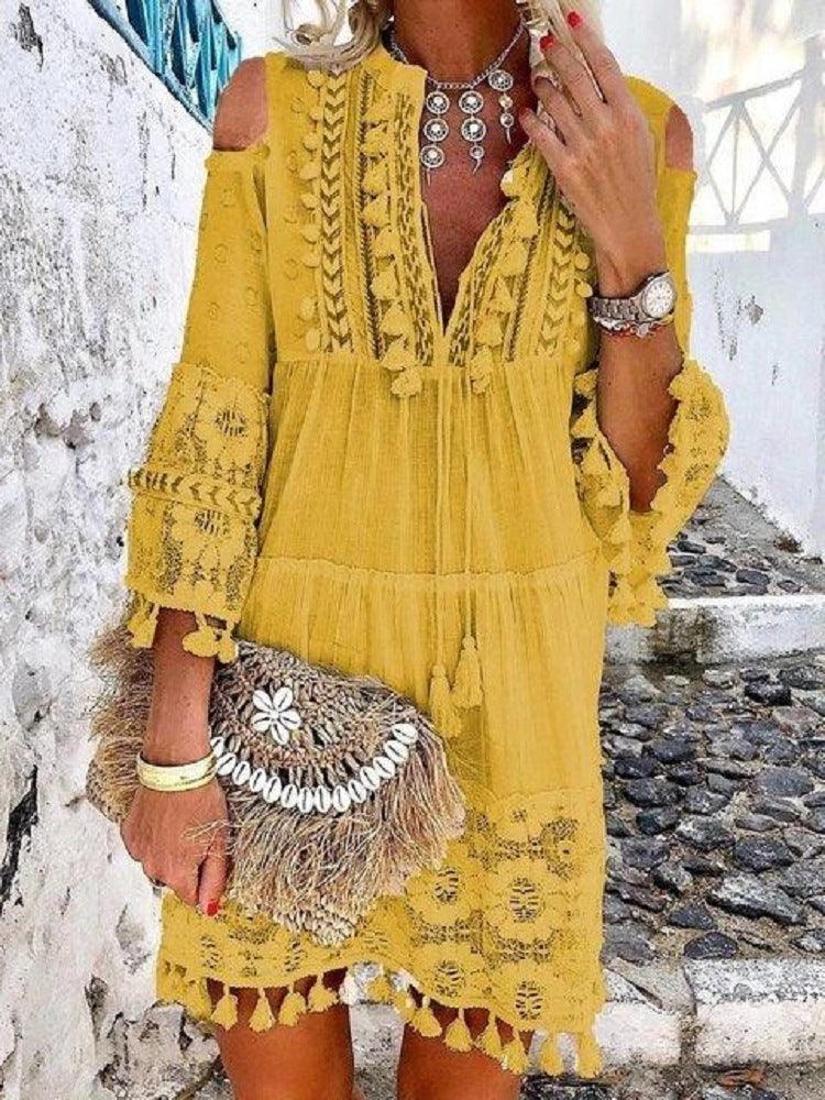 Lace fringed mid-length lace shirt