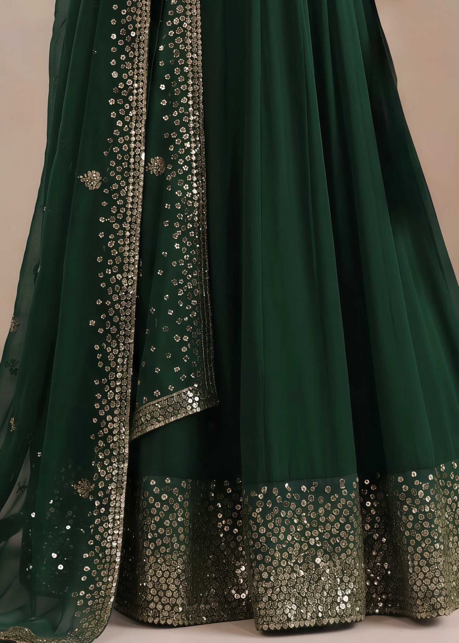 chiffon Pishwas in Bottle green