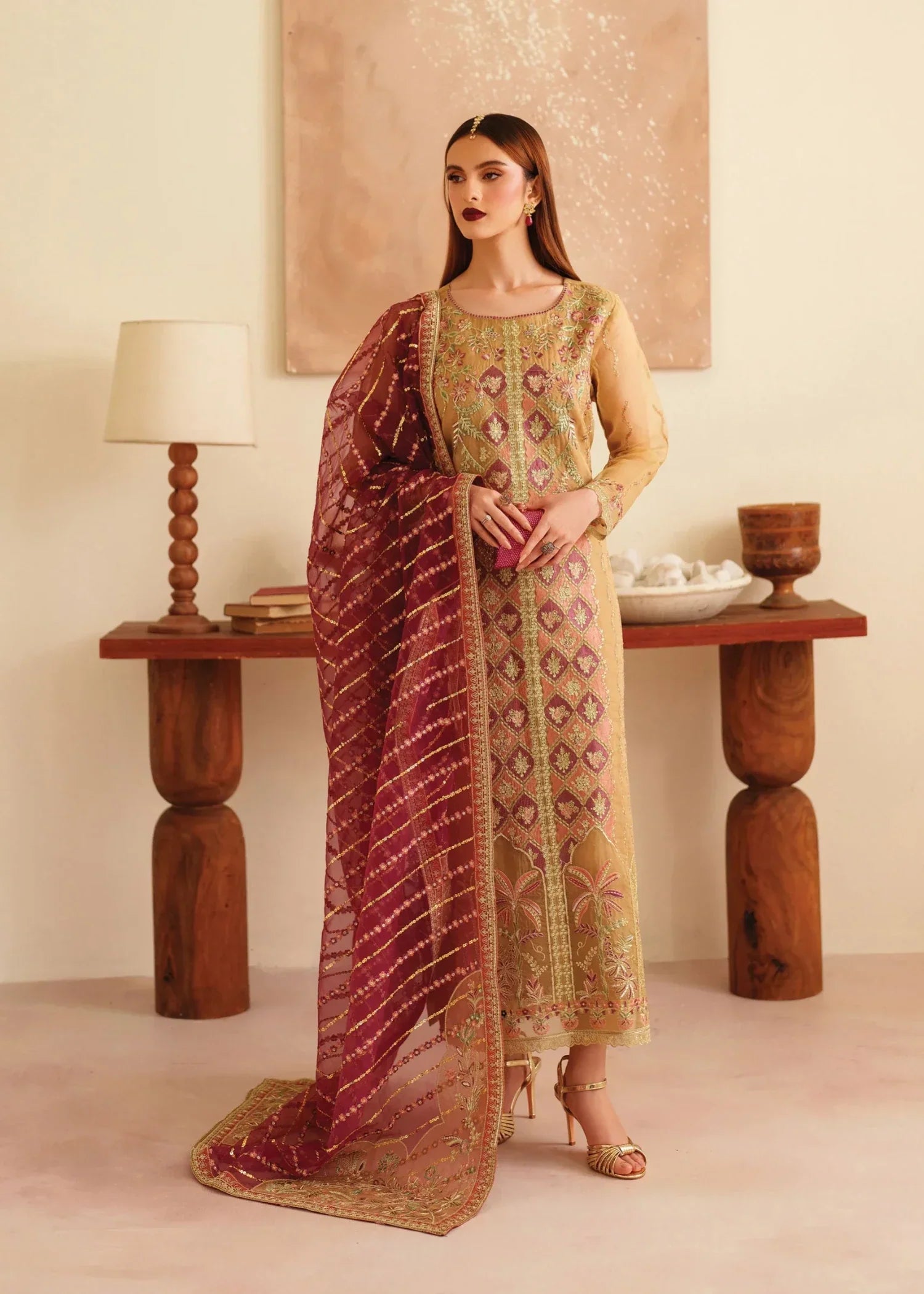 organza Kurta Set in Gold