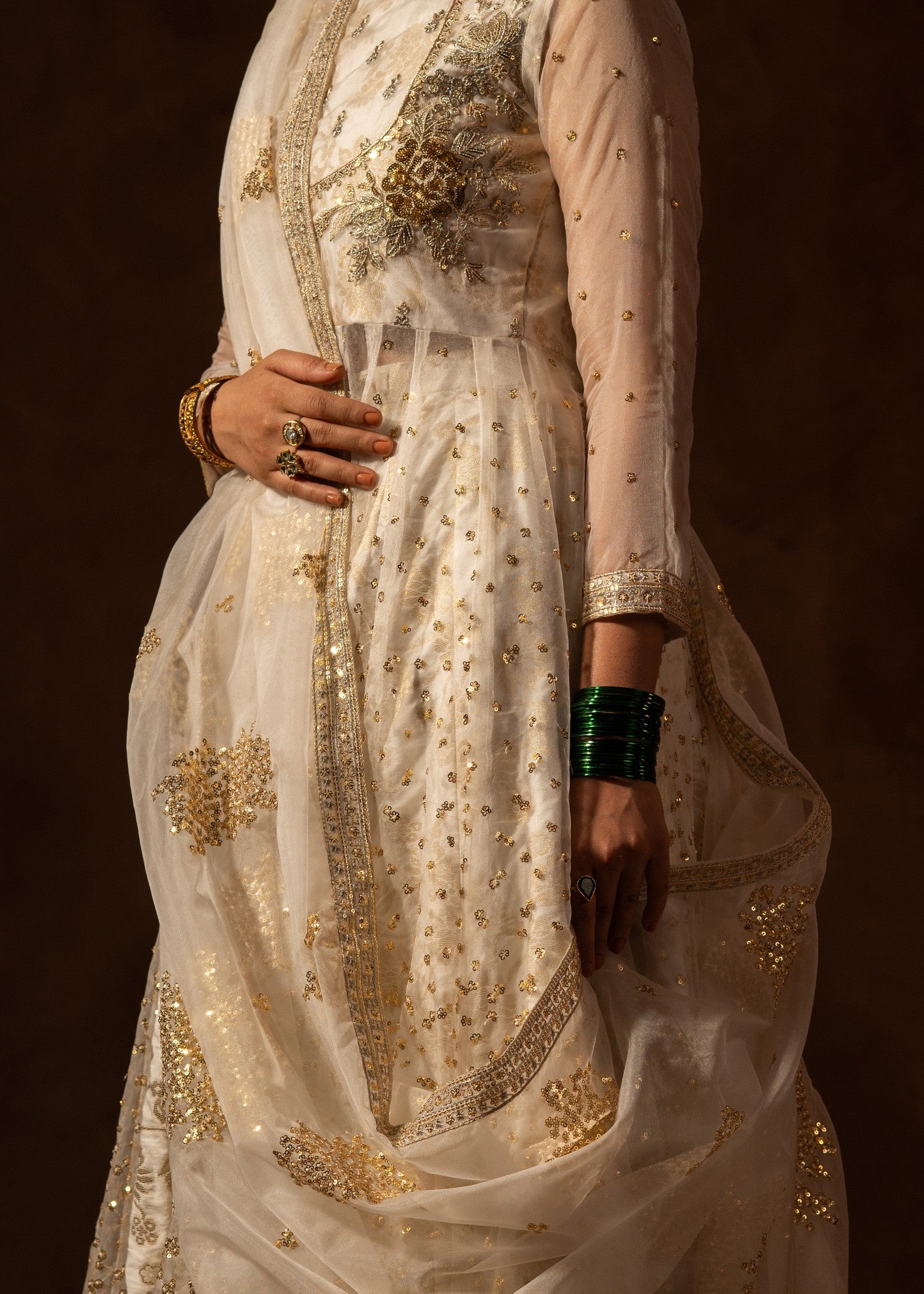 organza Lehenga in White