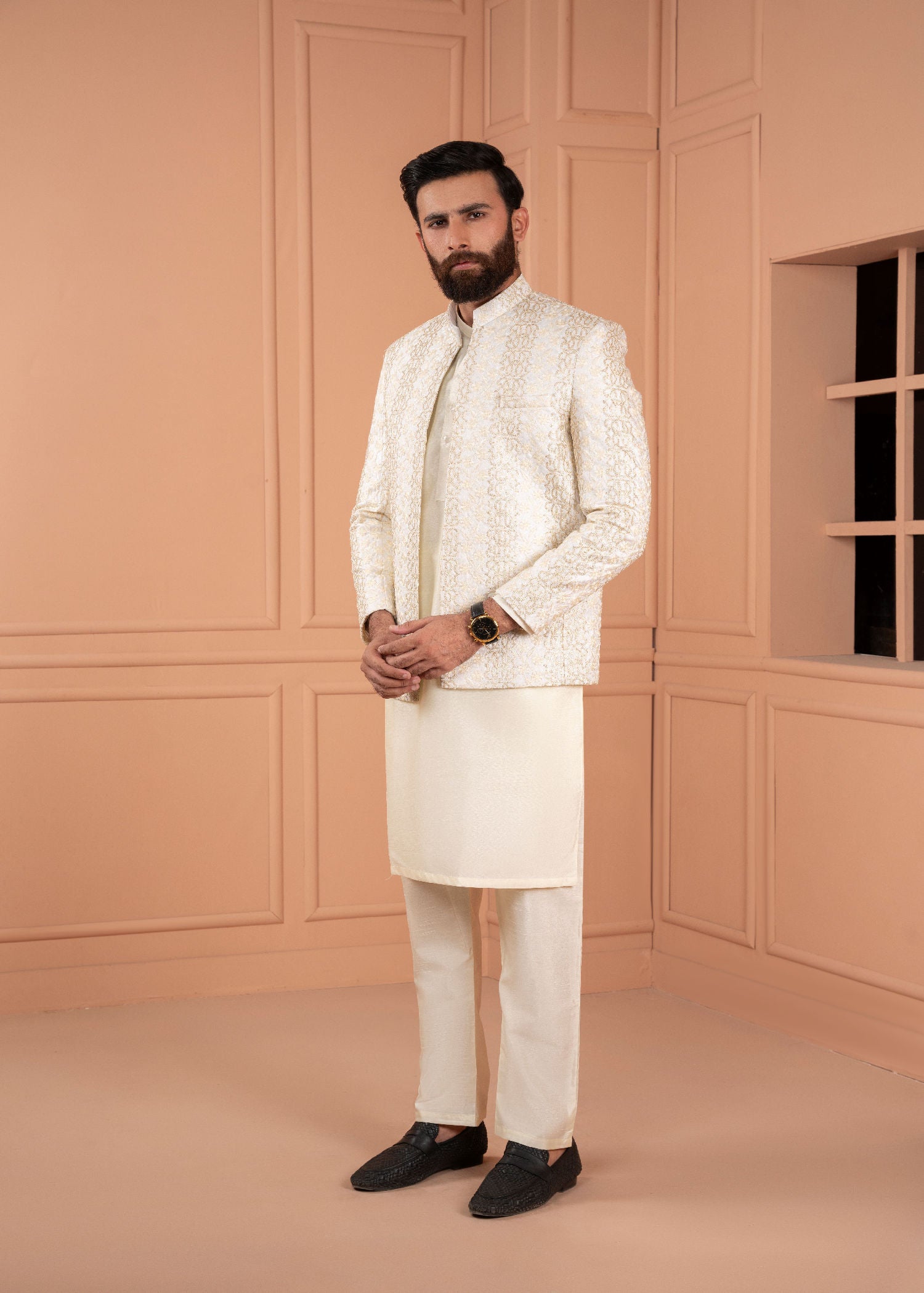 jamawar Prince Coat in Ivory