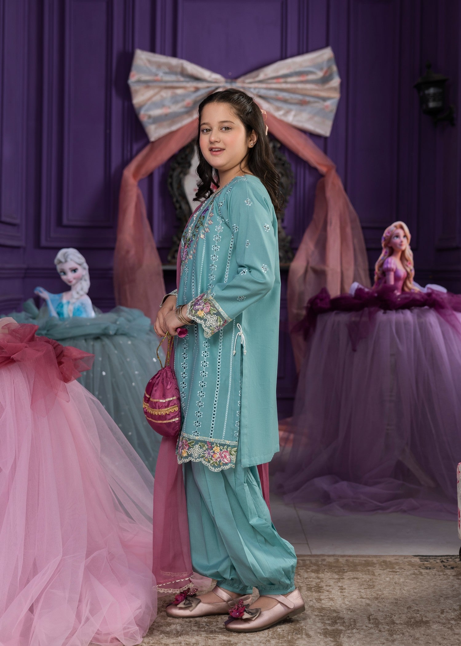 lawn cotton Kurta Set in Frost blue