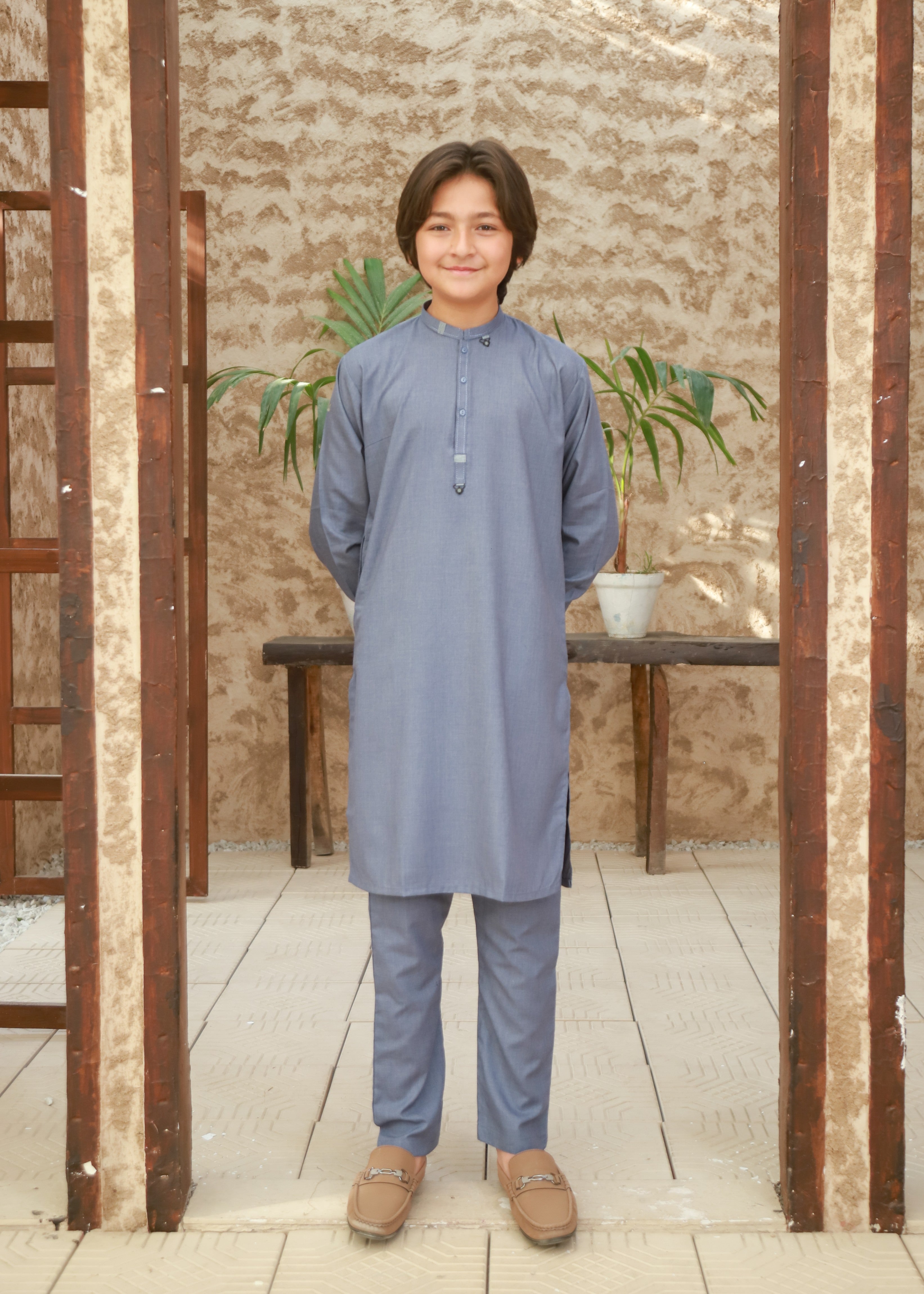 wash & wear Kurta Set in Shadow blue