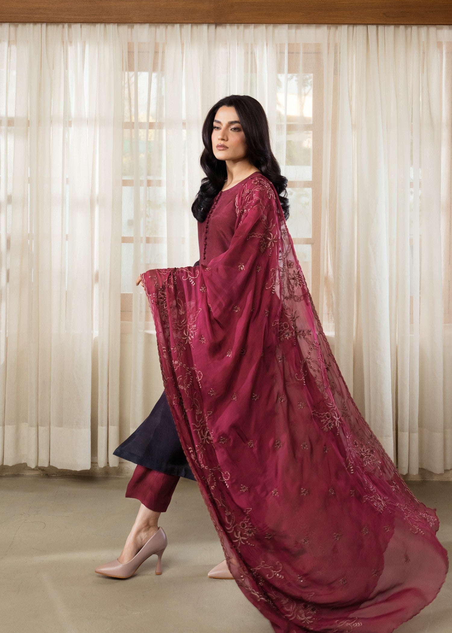 raw silk Kurta Set in Burgundy