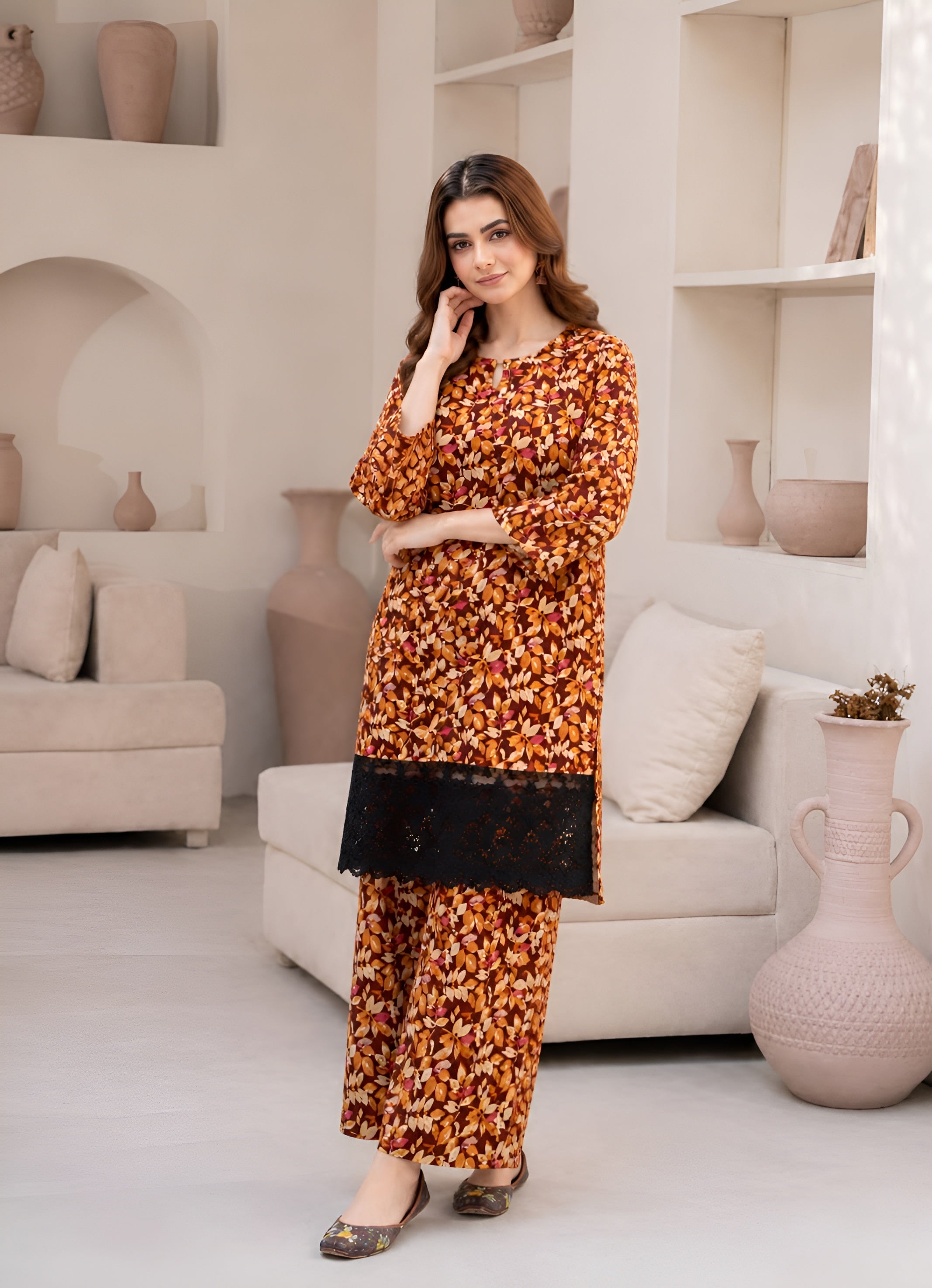 linen Co Ord Sets in Copper orange