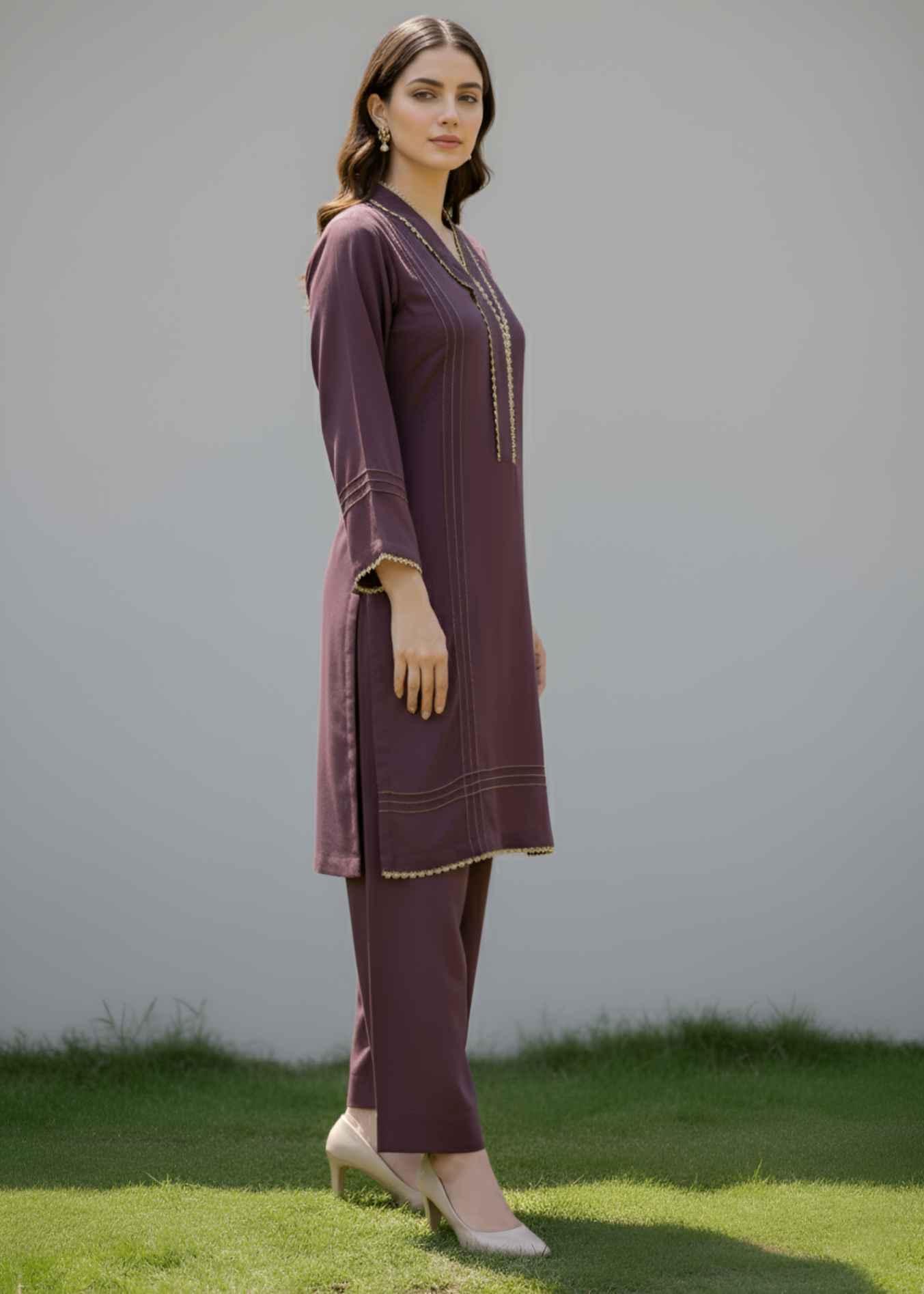 georgette Kurta Set in Brown