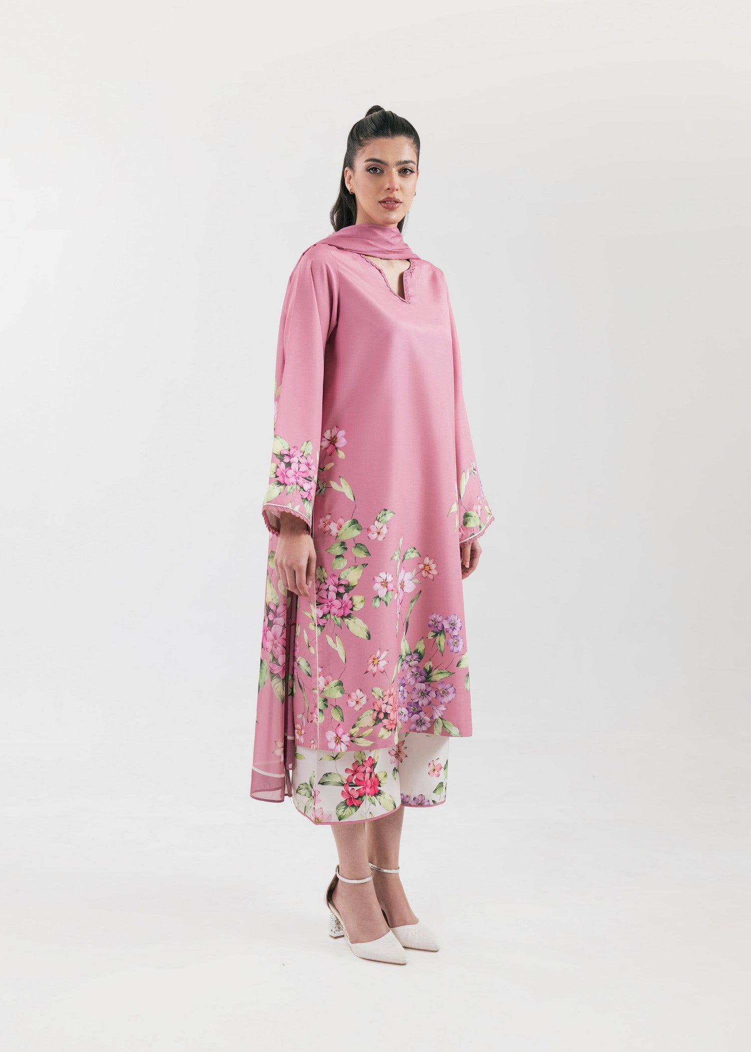 poly lawn Kurta Set in Bubblegum pink