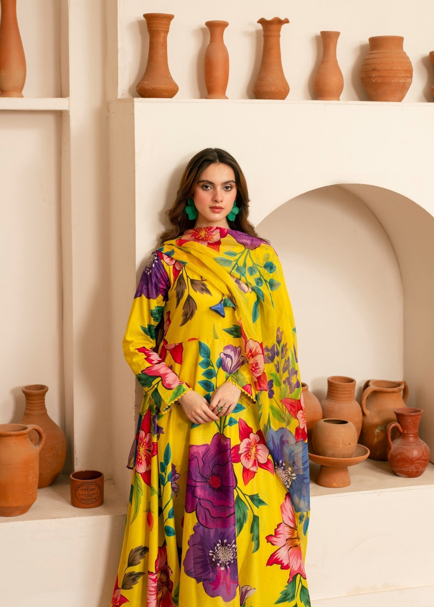 lawn Pishwas in Yellow