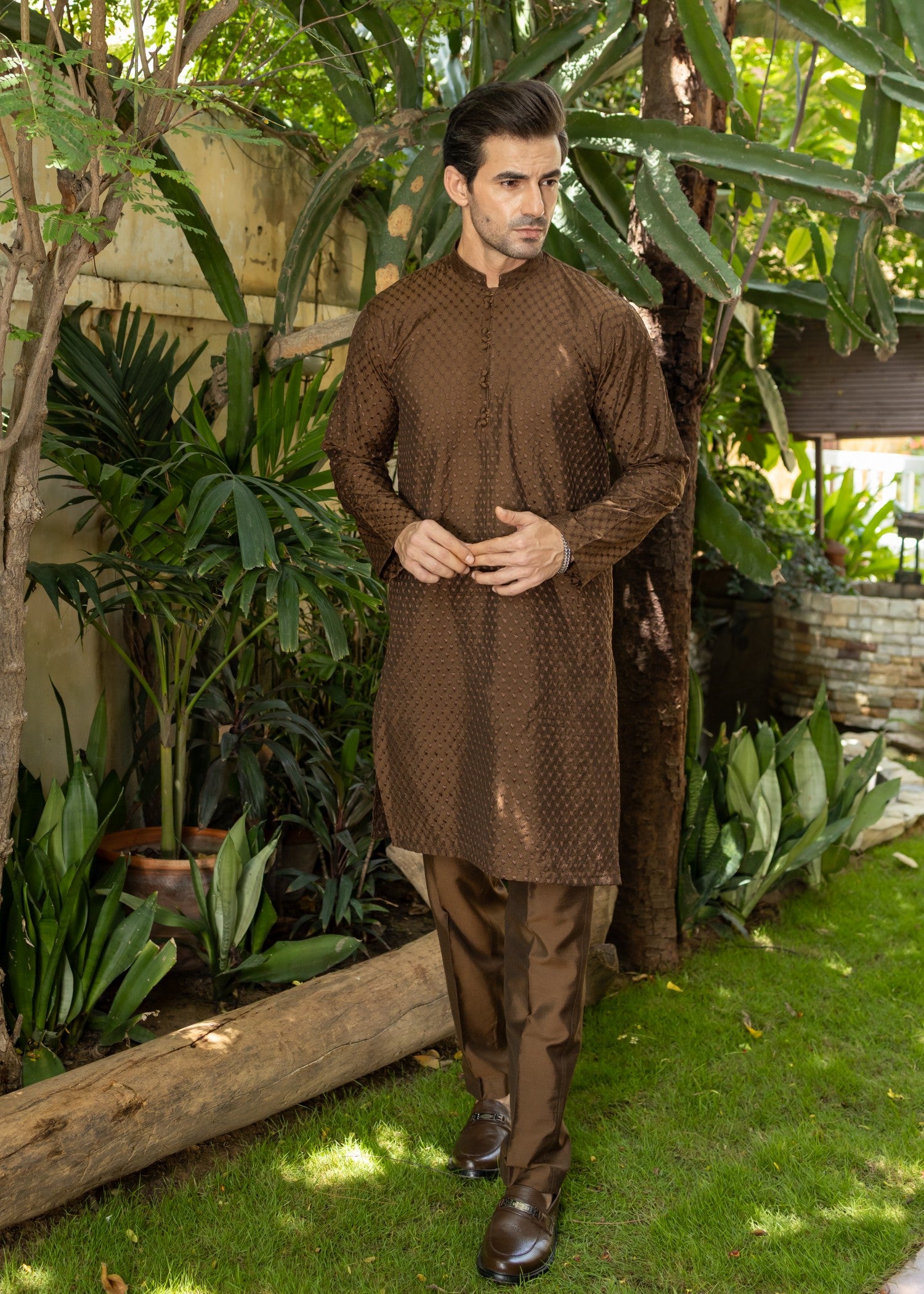 cotton silk Kurta Set in Brown