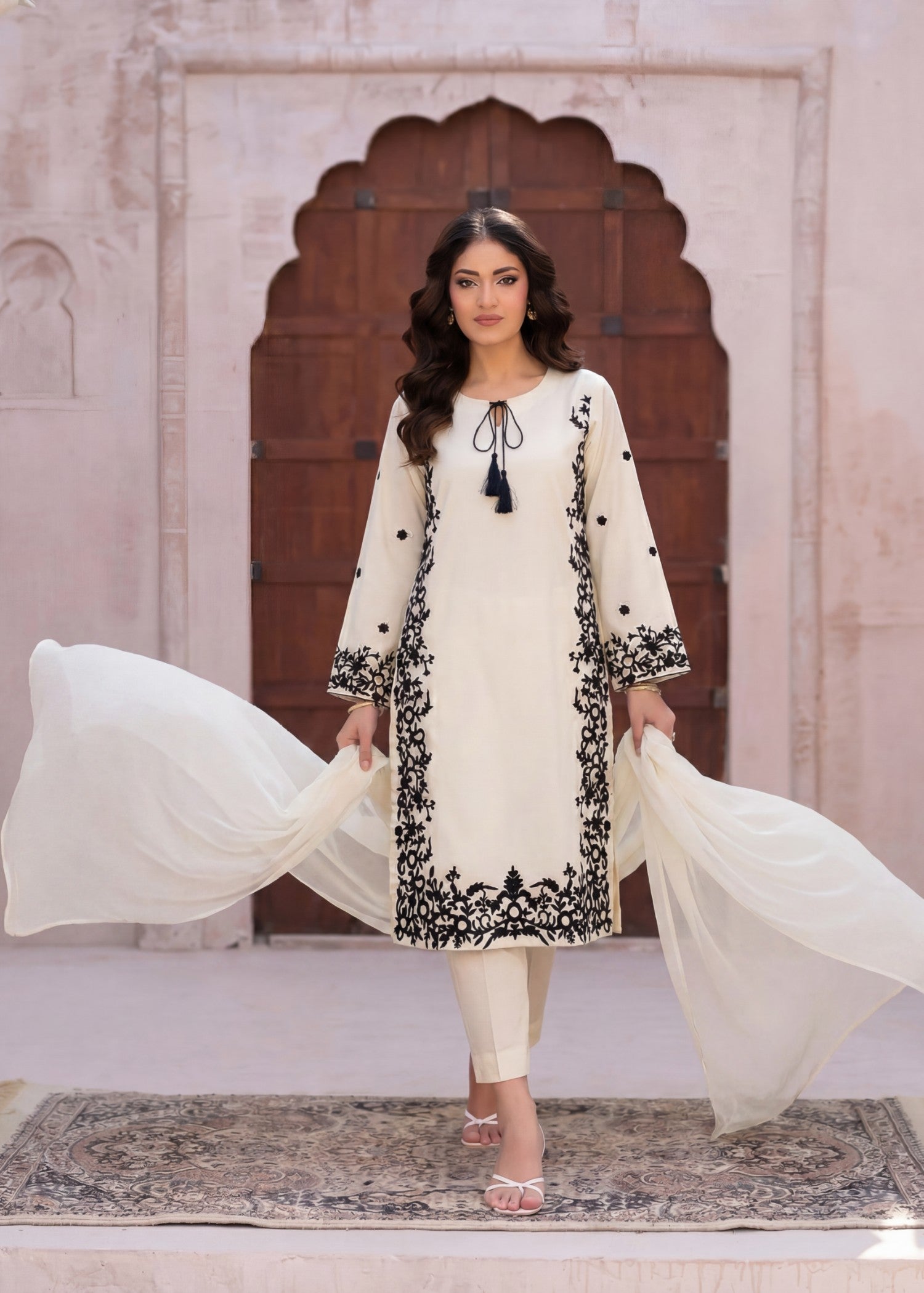 cotton linen Kurta Set in Off-white