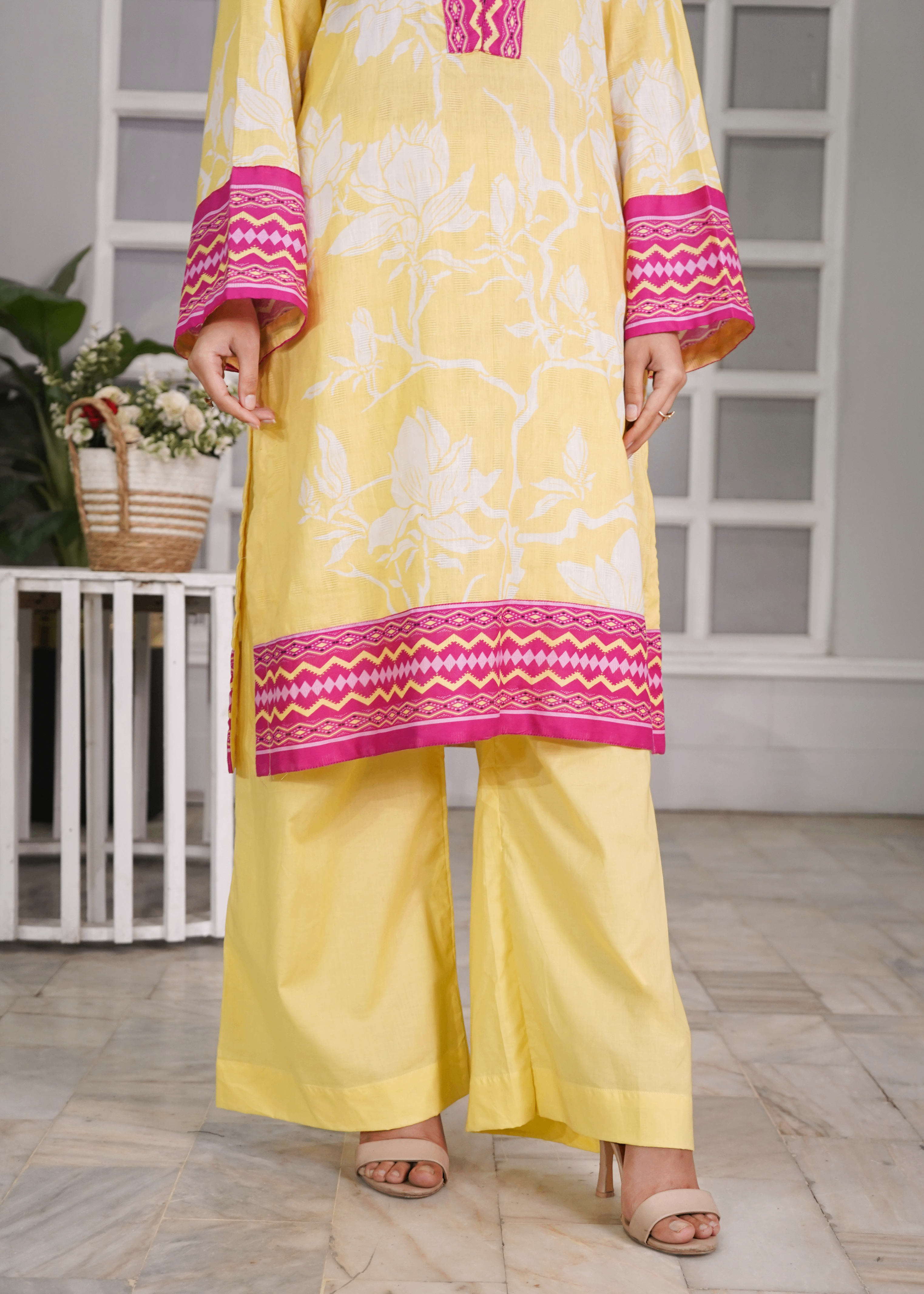 dobby Kurta Set in Butter