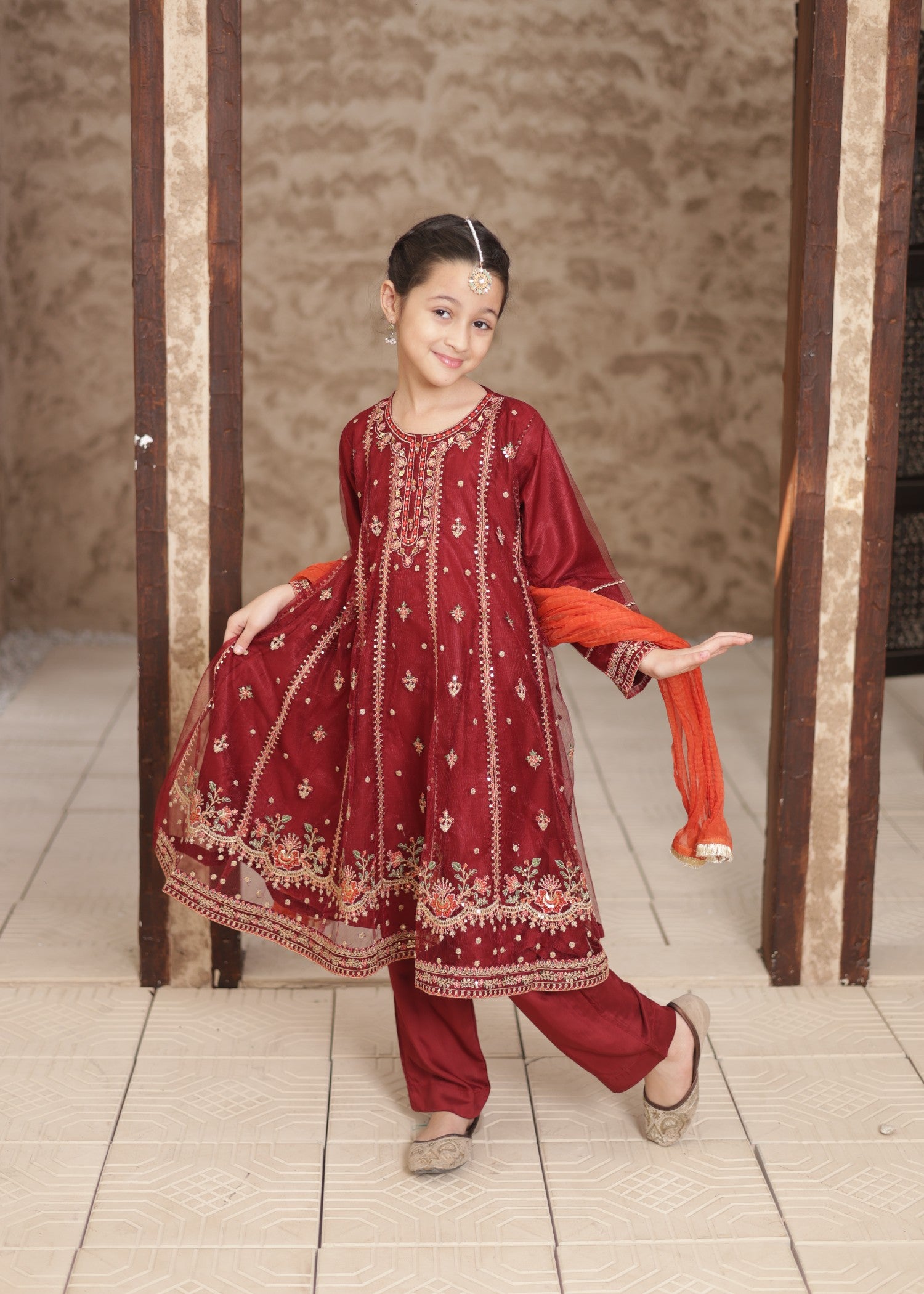 net Pishwas in Maroon