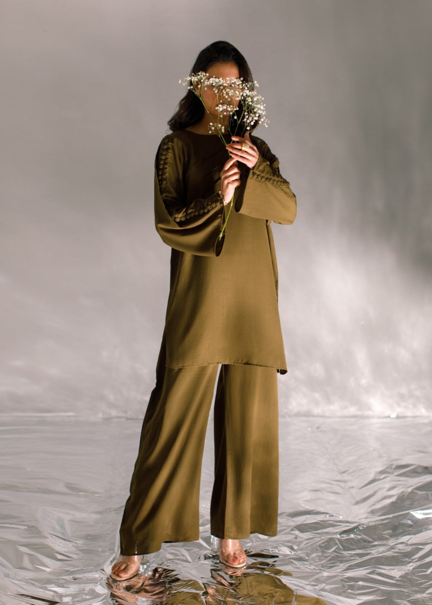 crepe georgette Kurta Set in Olive green