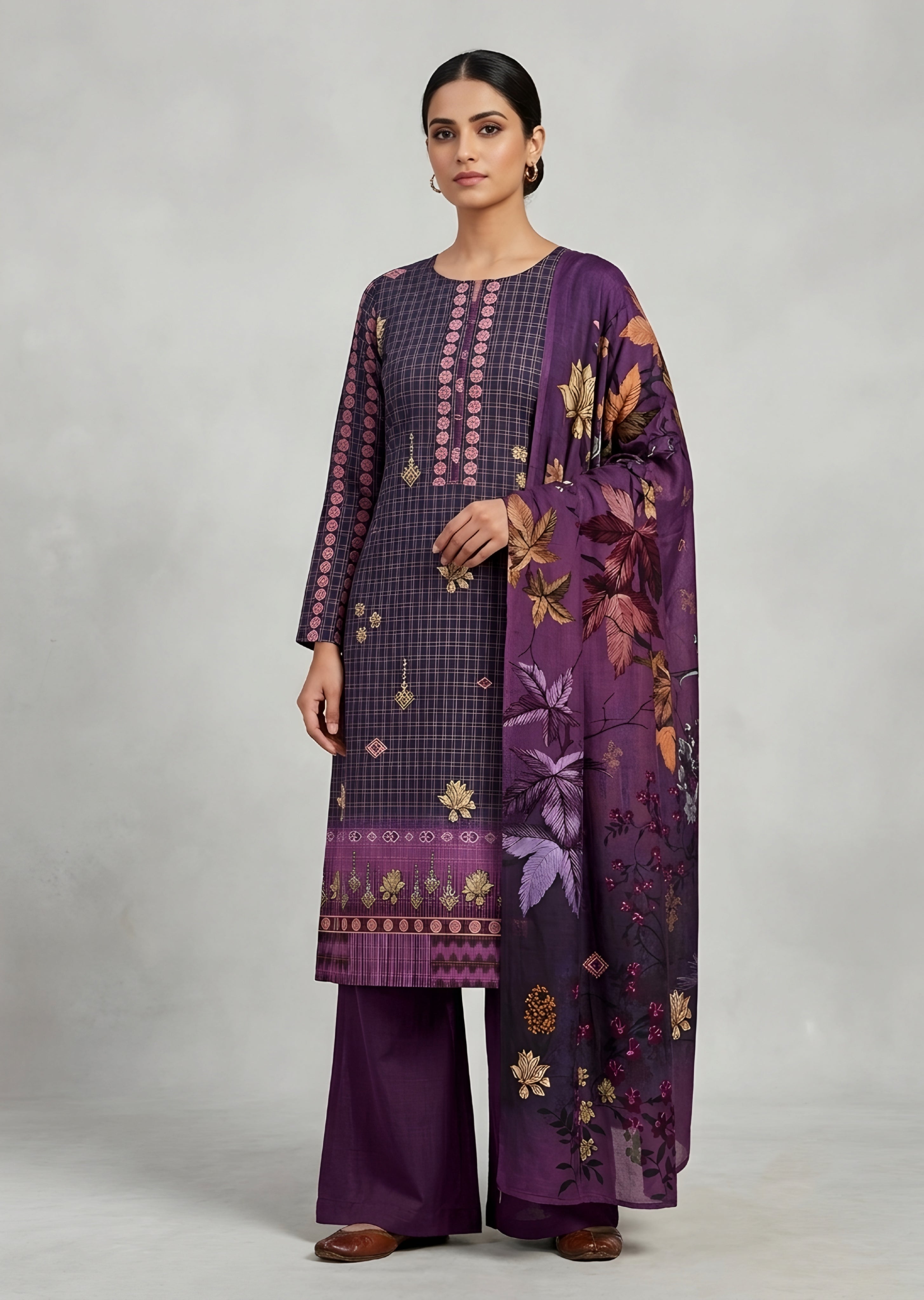 khaddar Unstitched in Royal amethyst