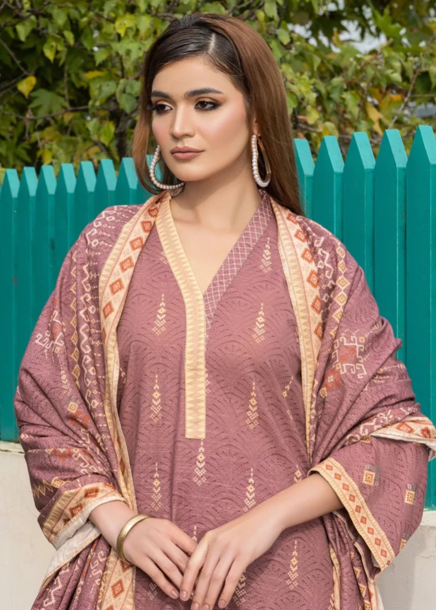 khaddar Unstitched in Rose red