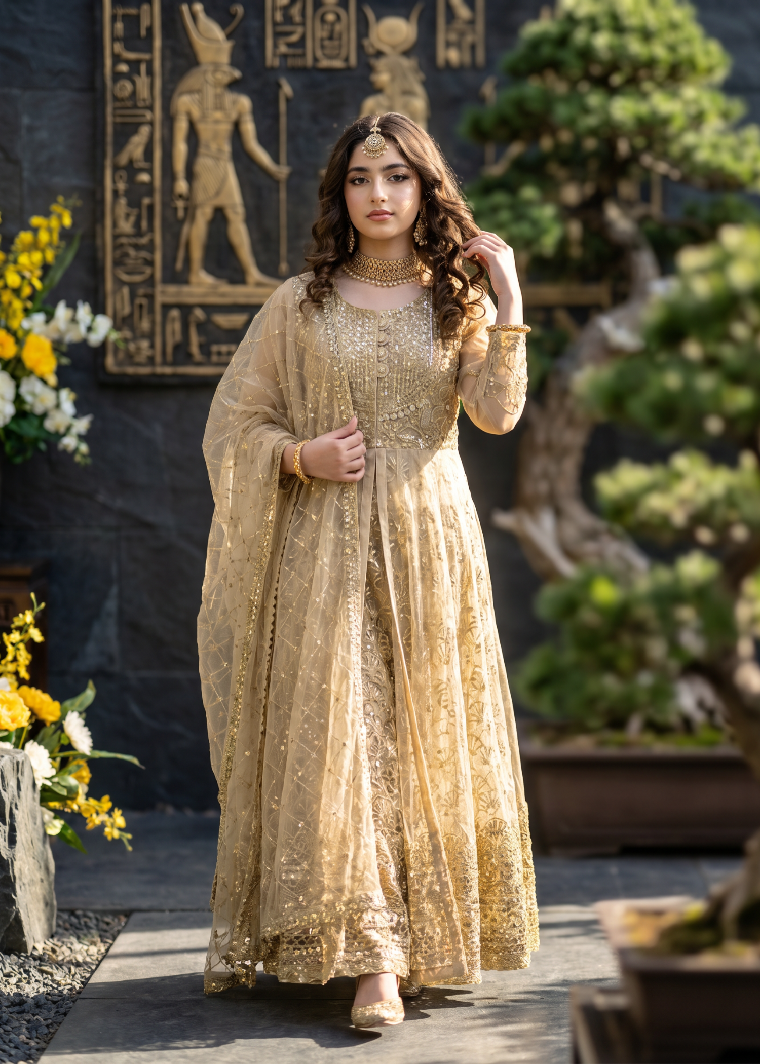 net Pishwas in Khaki brown
