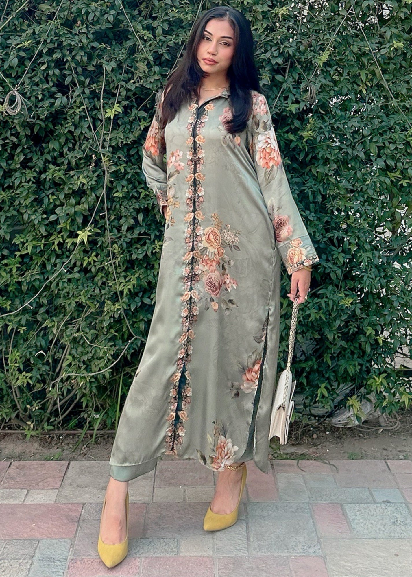 satin silk Kurta Set in Sage green